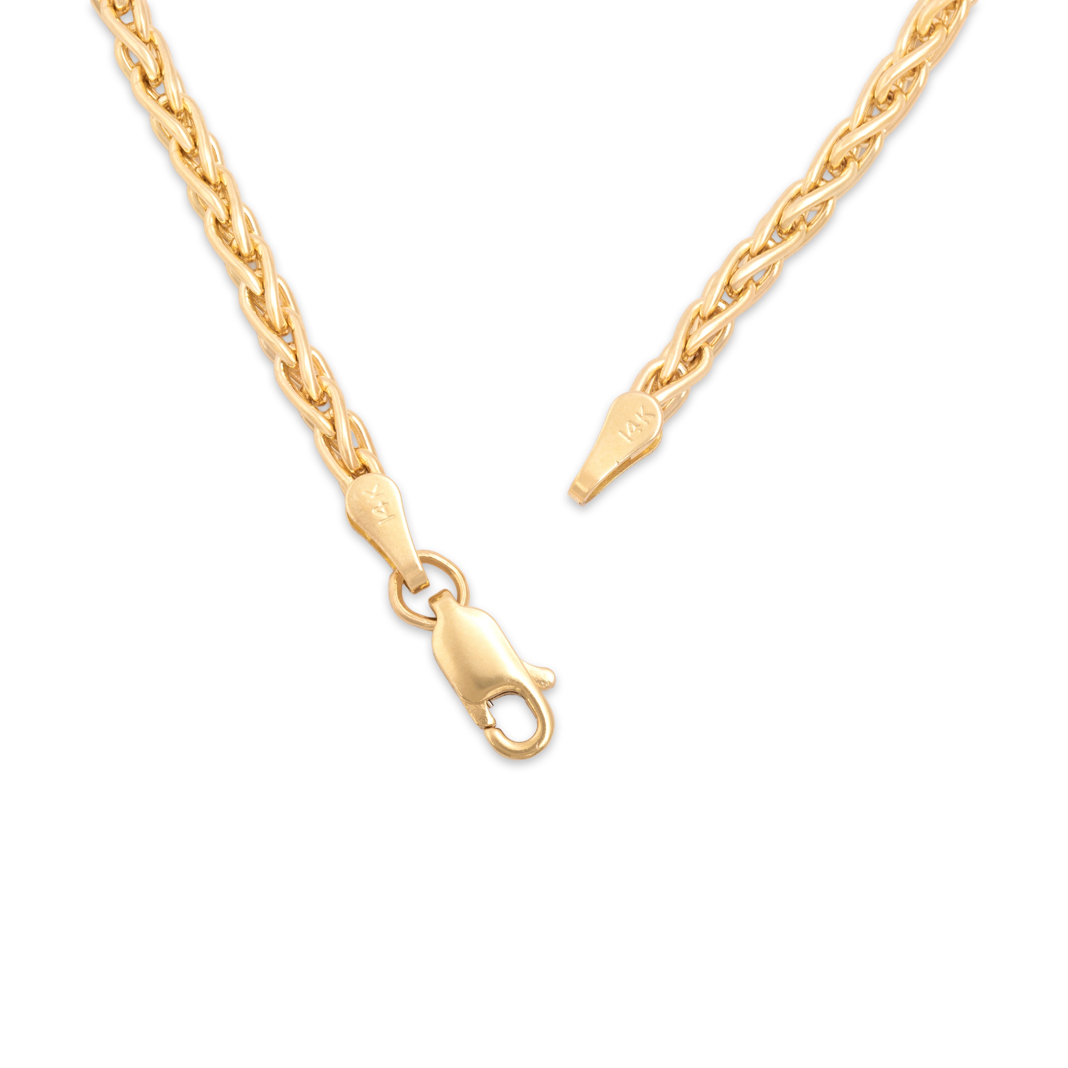 Vintage 14k Yellow Gold Chic Dimensional 2.9mm Wheat Chain - clasp view
