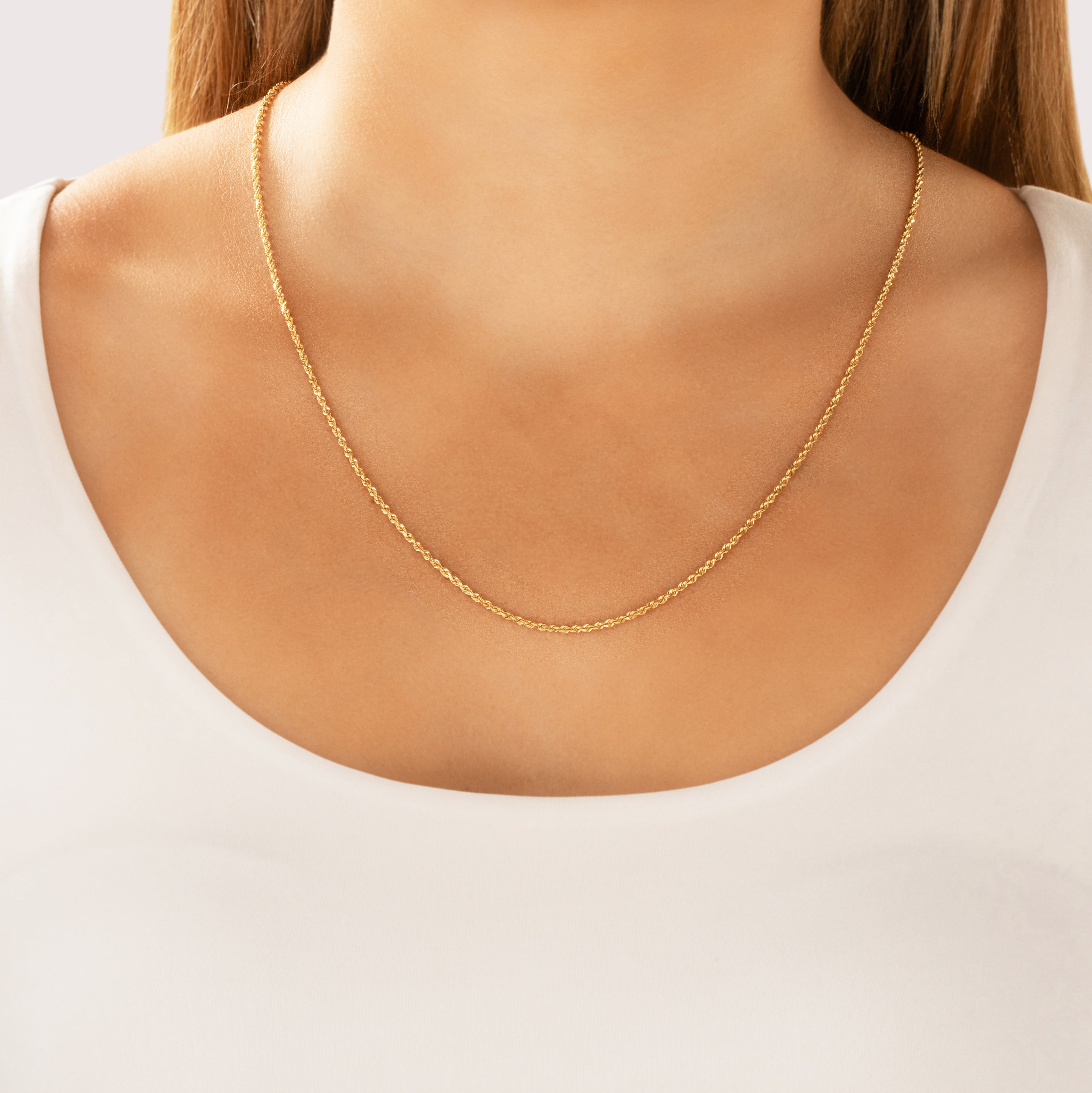 Vintage 14k Yellow Gold Everyday Stackable 1.7mm Rope Chain - On model view