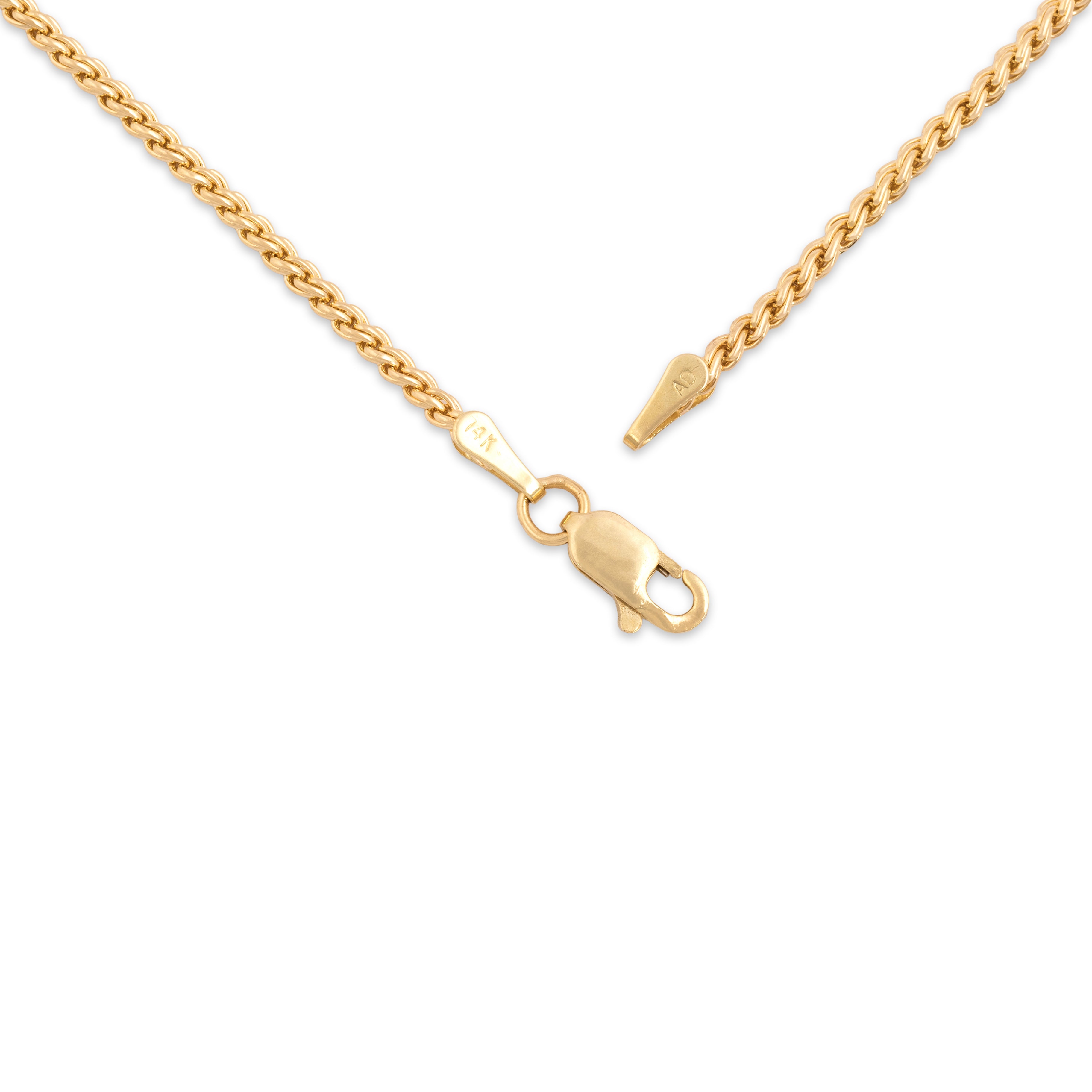 Vintage 14k Yellow Gold Long Substantial Spiraling 2mm Wheat Chain - clasp view