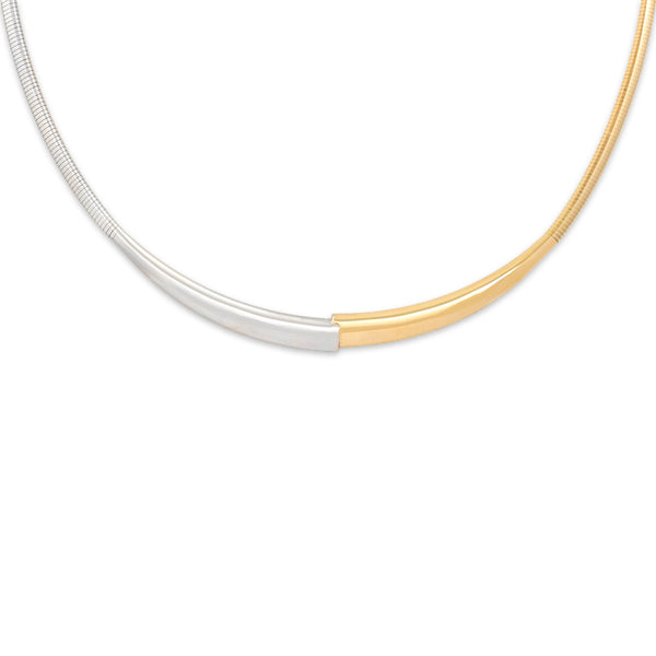 Vintage Italian 14k White & Yellow Gold Sleek Split Collar Necklace 15.5