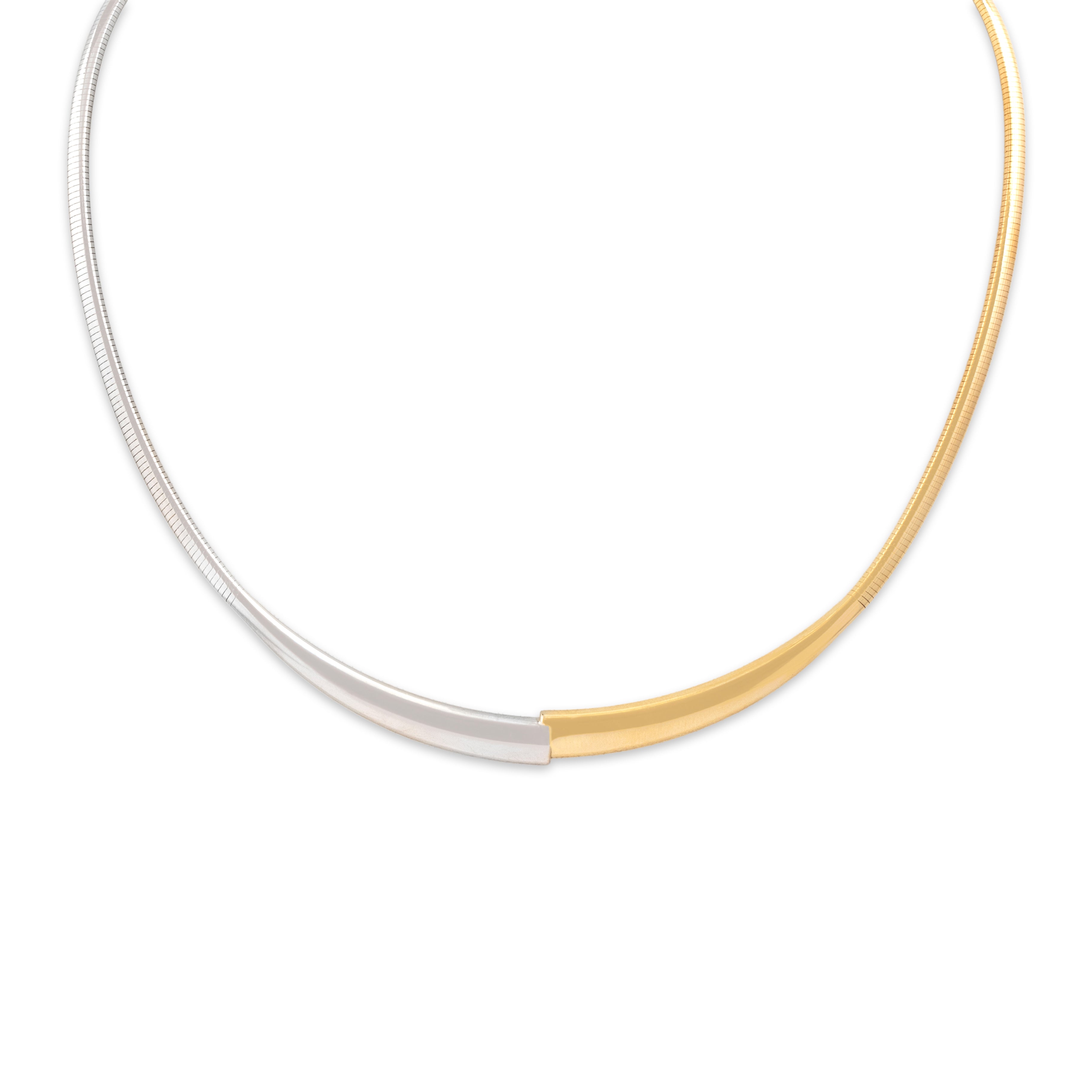 Vintage Italian 14k White & Yellow Gold Sleek Split Collar Necklace - detail view #1