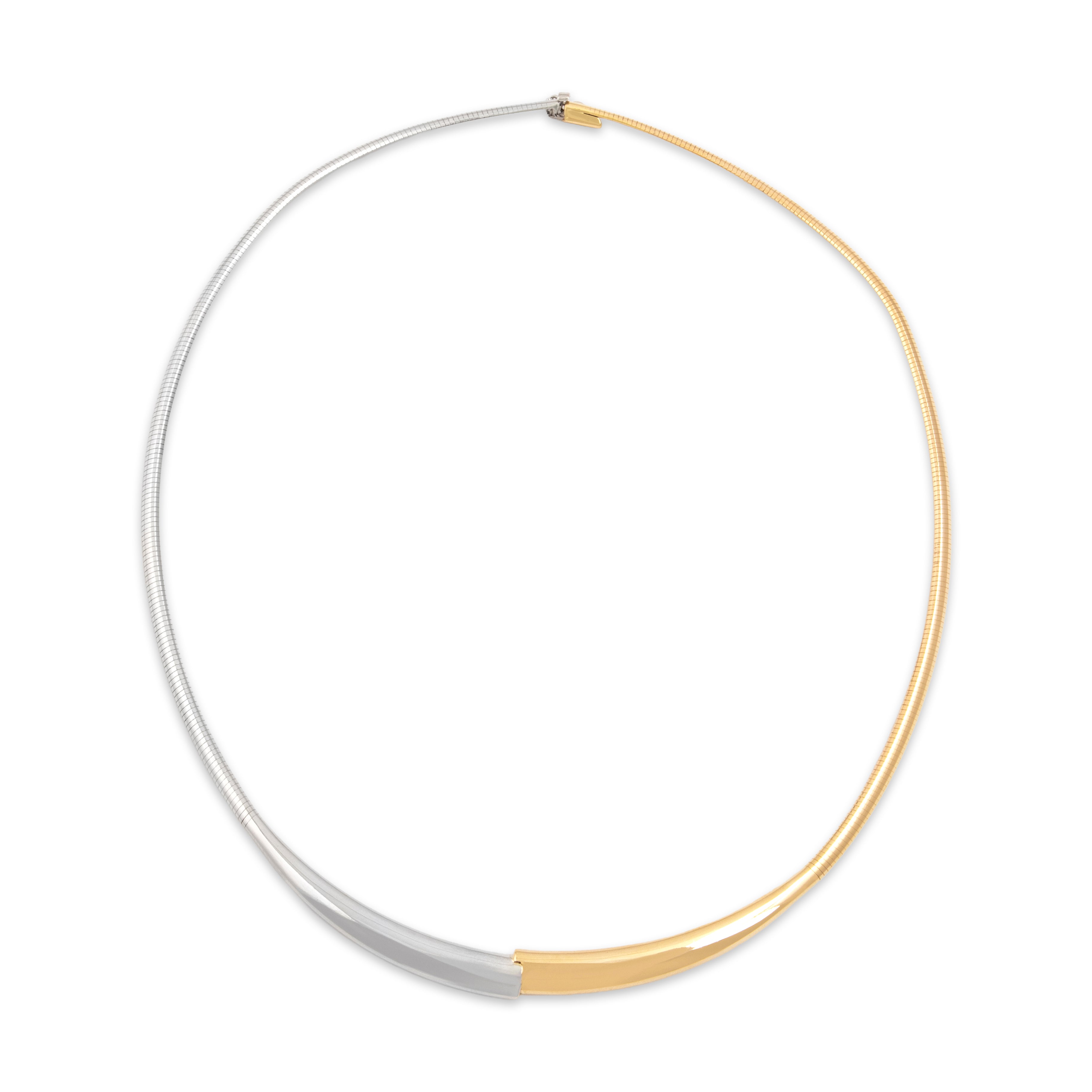 Vintage Italian 14k White & Yellow Gold Sleek Split Collar Necklace - Overall view