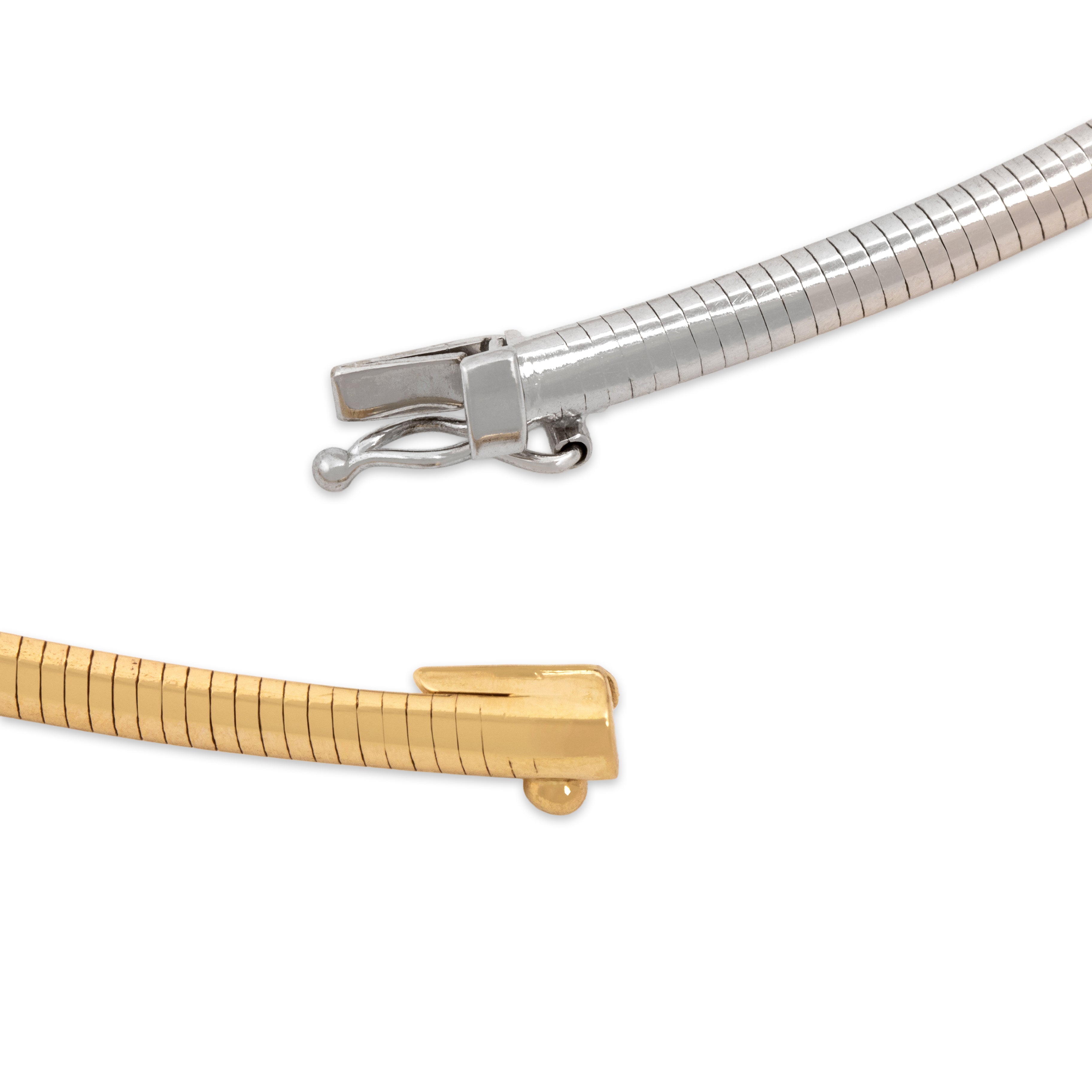Vintage Italian 14k White & Yellow Gold Sleek Split Collar Necklace - clasp view