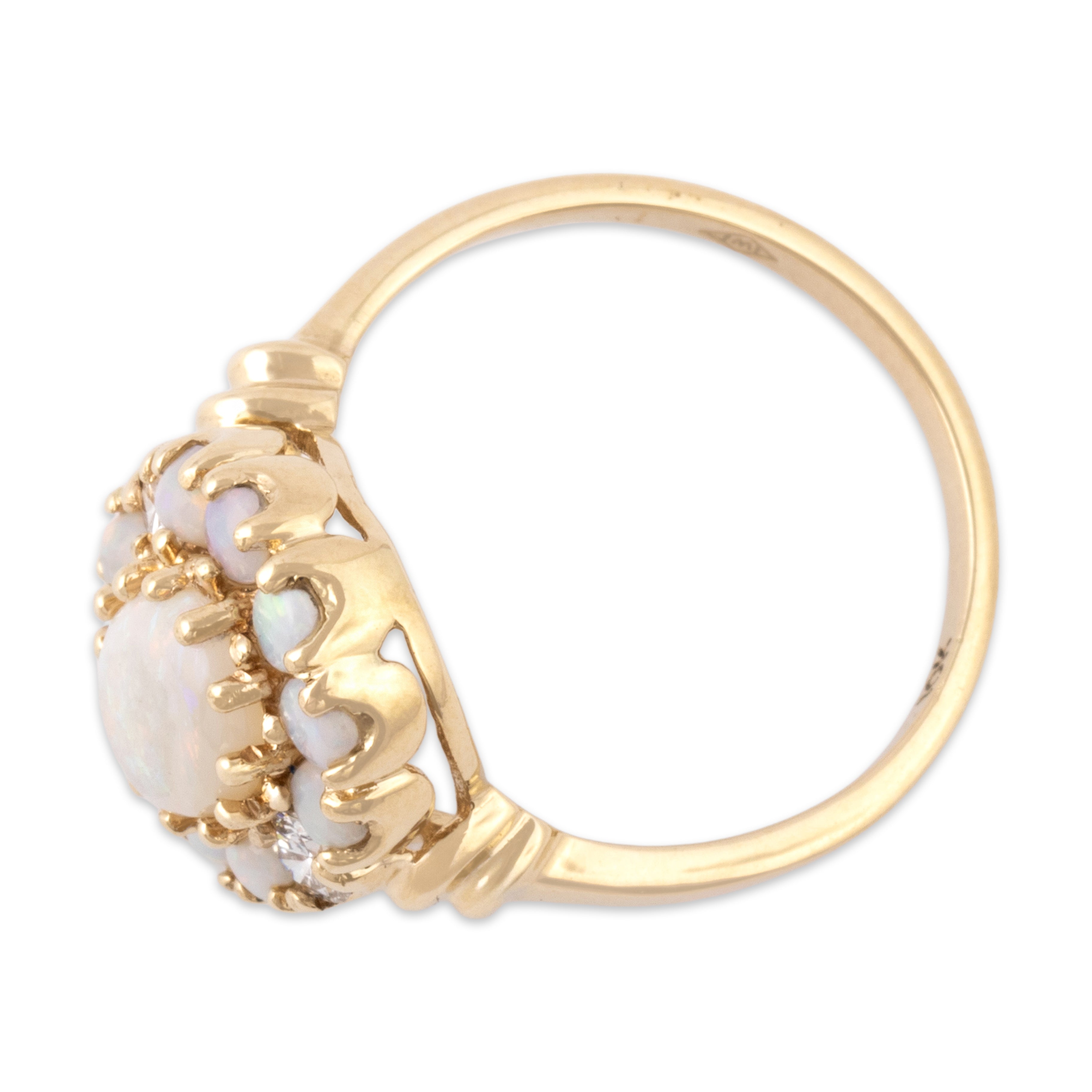 Vintage 10k Yellow Gold 1.01cttw Opal Diamond Elegant Iridescent Halo Ring 6.50