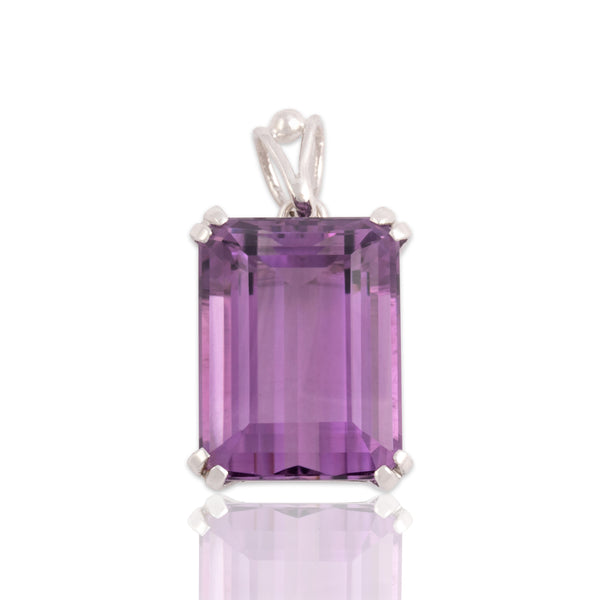 Vintage 14k White Gold 12.05ct Amethyst Bold Solitaire Pendant