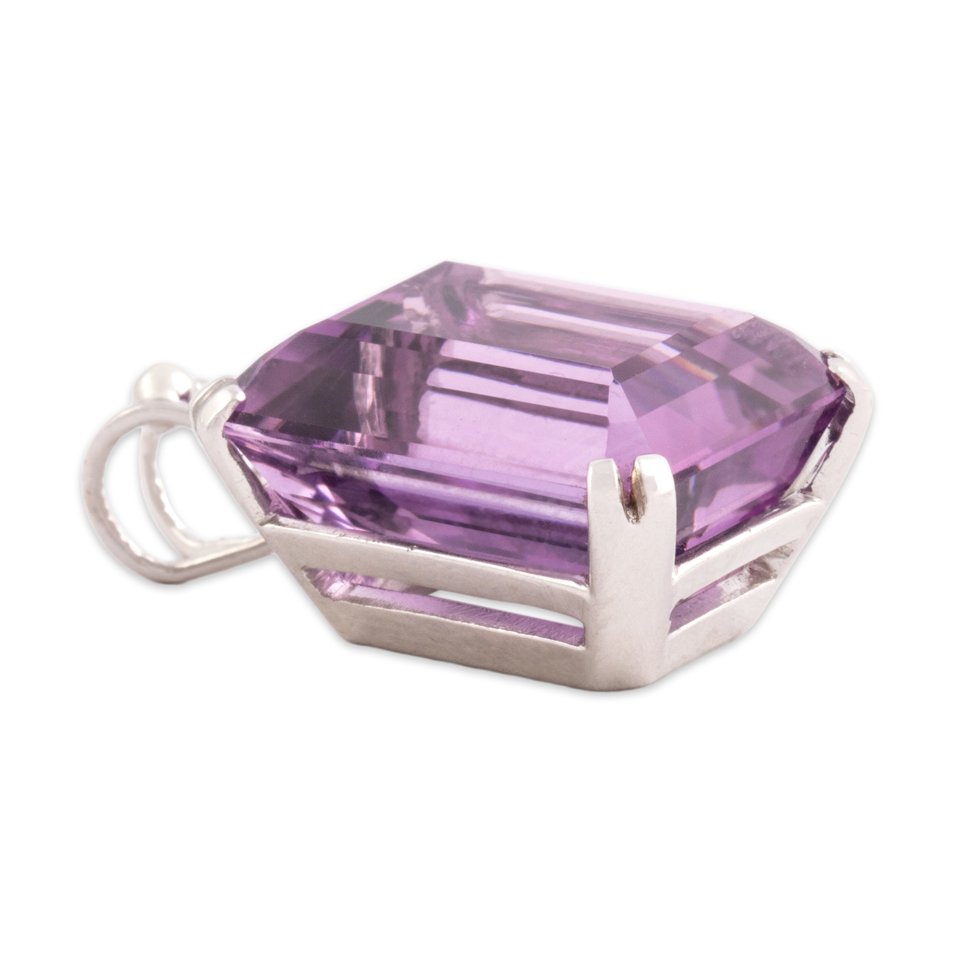 Vintage 14k White Gold 12.05ct Amethyst Bold Solitaire Pendant - Side view