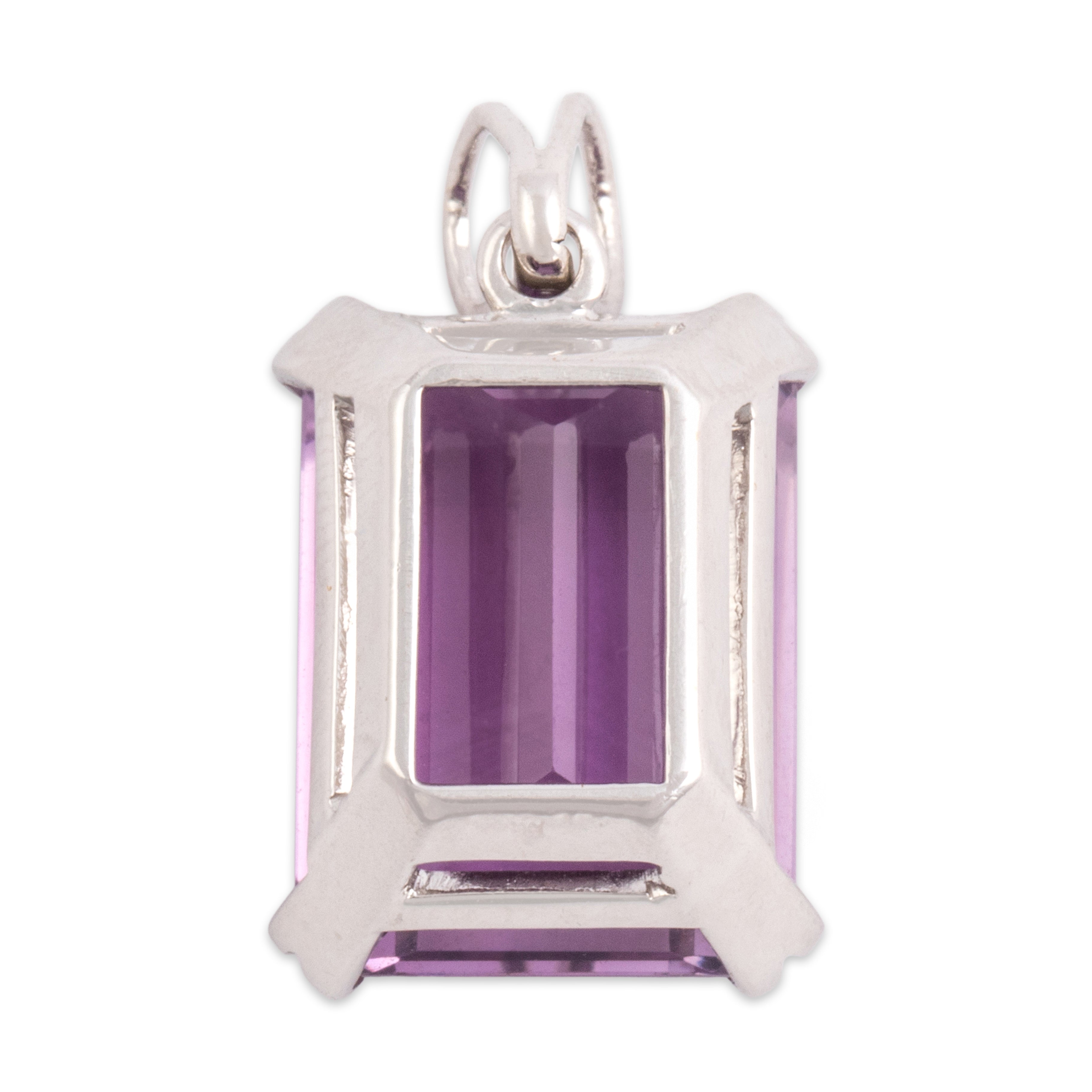 Vintage 14k White Gold 12.05ct Amethyst Bold Solitaire Pendant - Back view