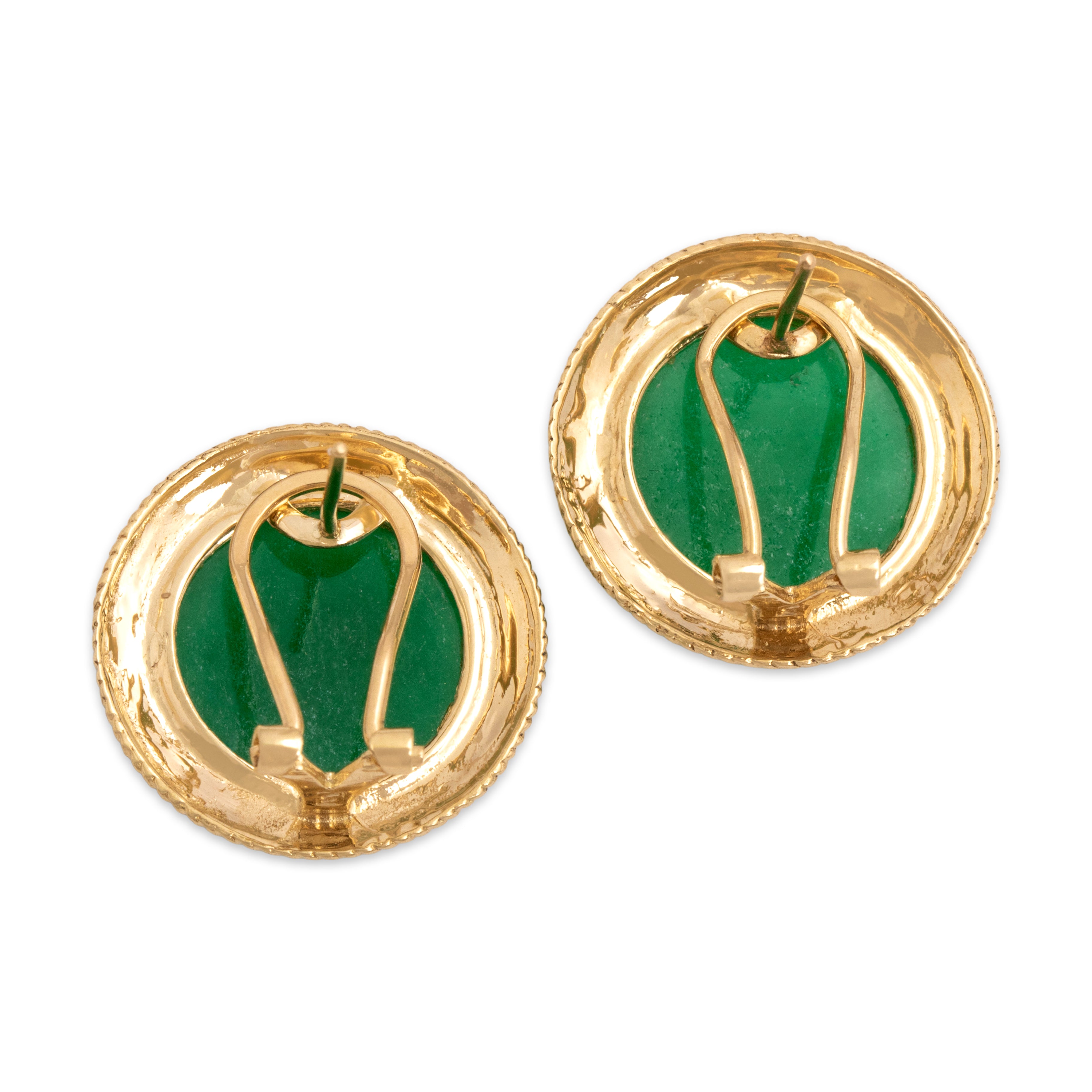 Vintage 14k Yellow Gold 13.69cttw Jade Fantastic Bright Cable-Framed Omega Back Earrings - Back view