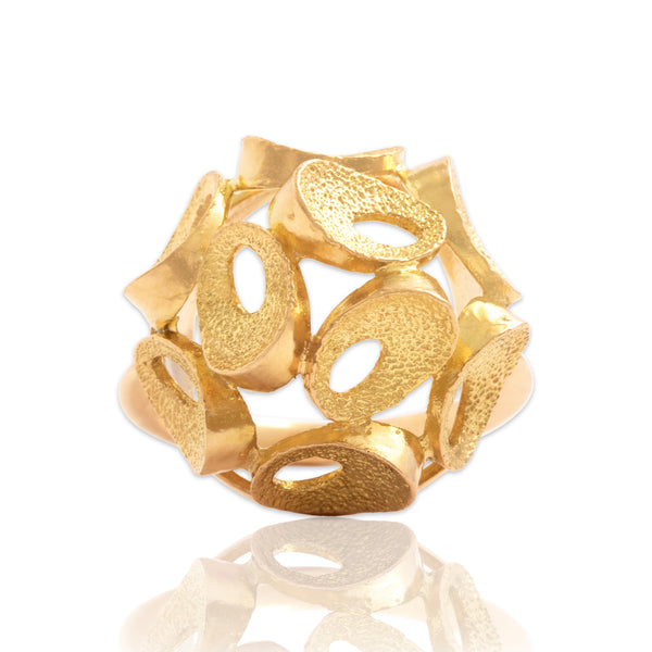 Vintage 18k Yellow Gold Funky Textured Cluster Cocktail Ring 4.75