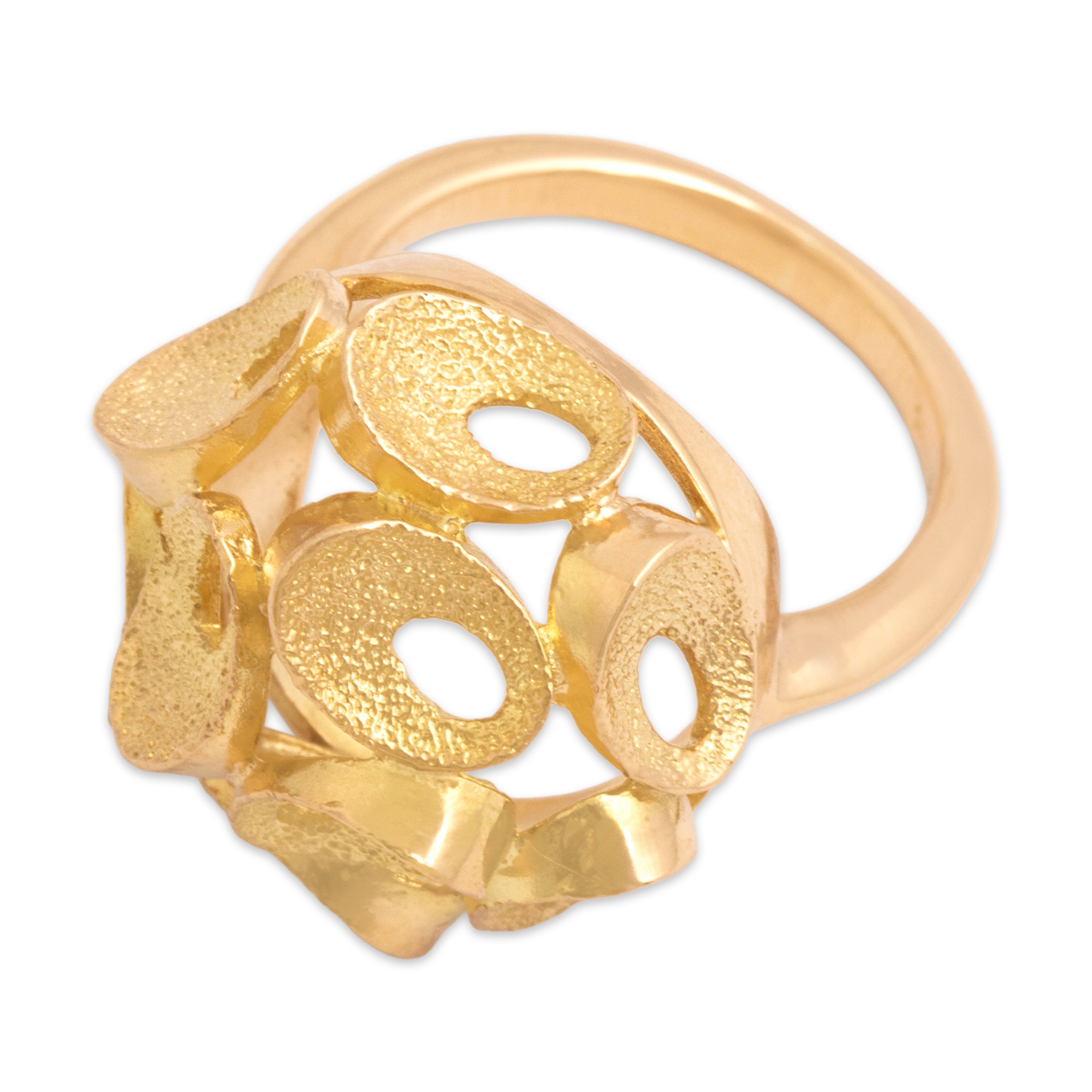 Vintage 18k Yellow Gold Funky Textured Tube Cluster Cocktail Ring - Overall view