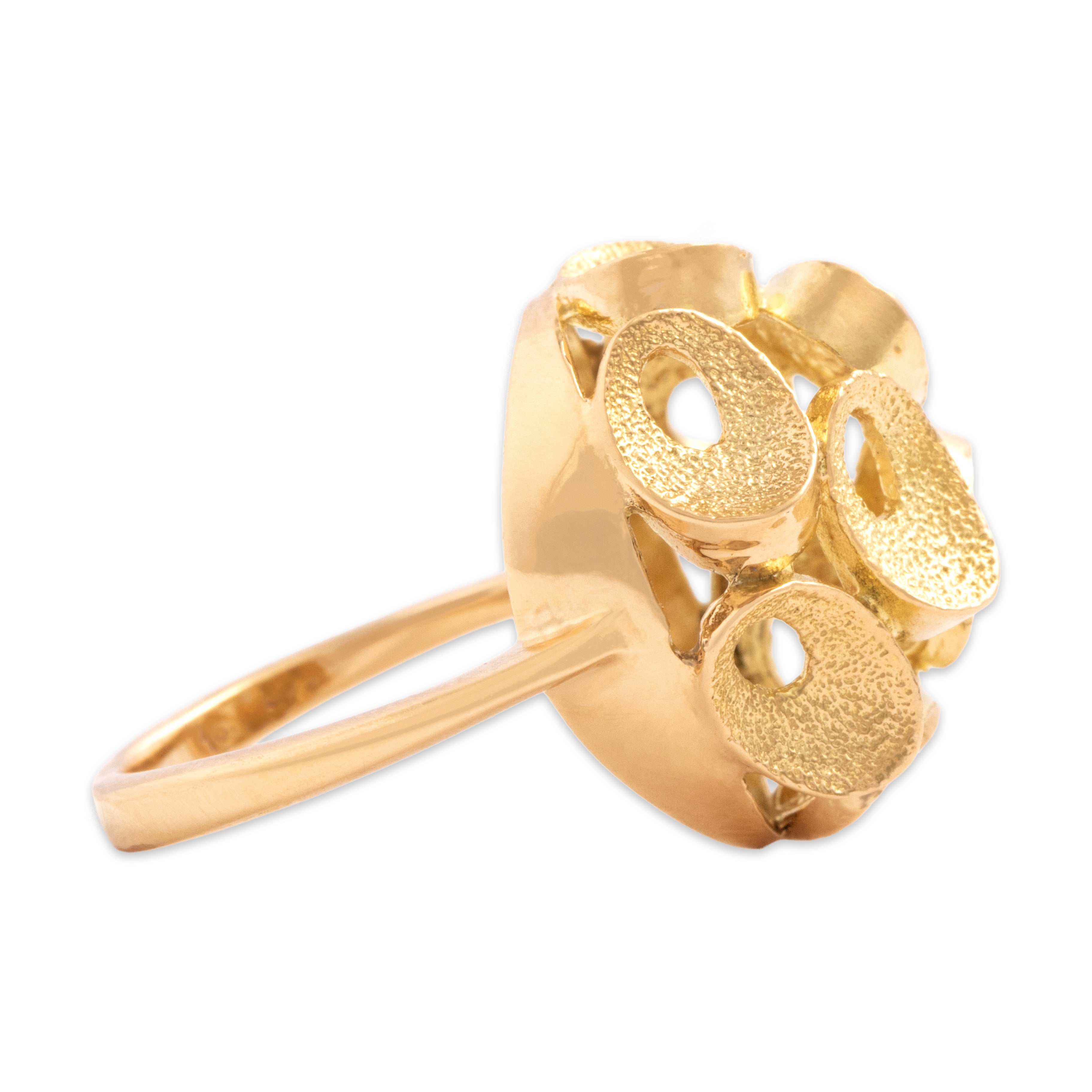 Vintage 18k Yellow Gold Funky Textured Tube Cluster Cocktail Ring - Side view