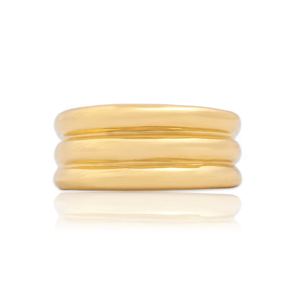 Vintage Italian 18k Yellow Gold Wide Ribbed Band Ring 6.25