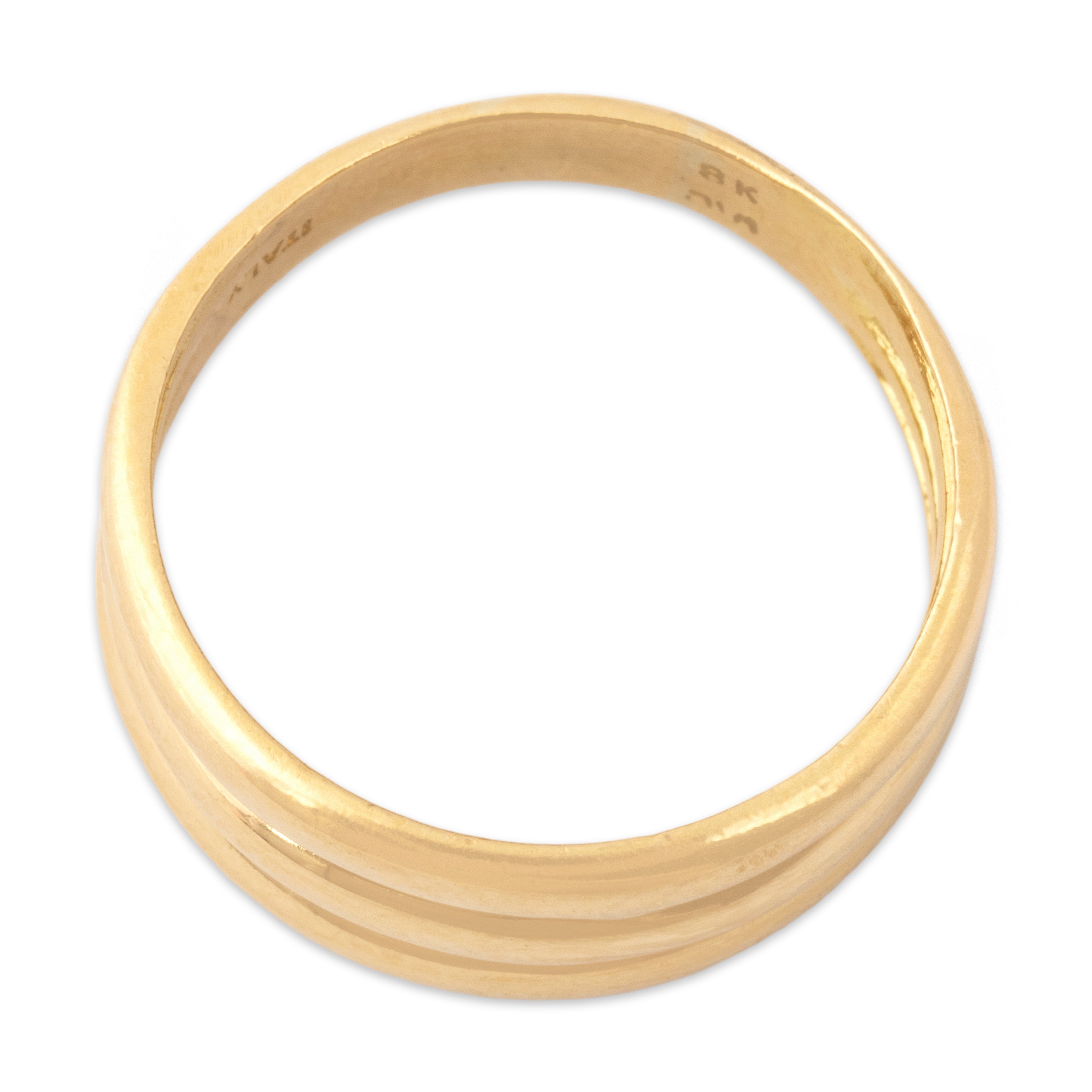 Vintage Italian 18k Yellow Gold Wide Ribbed Band Ring - Overall view