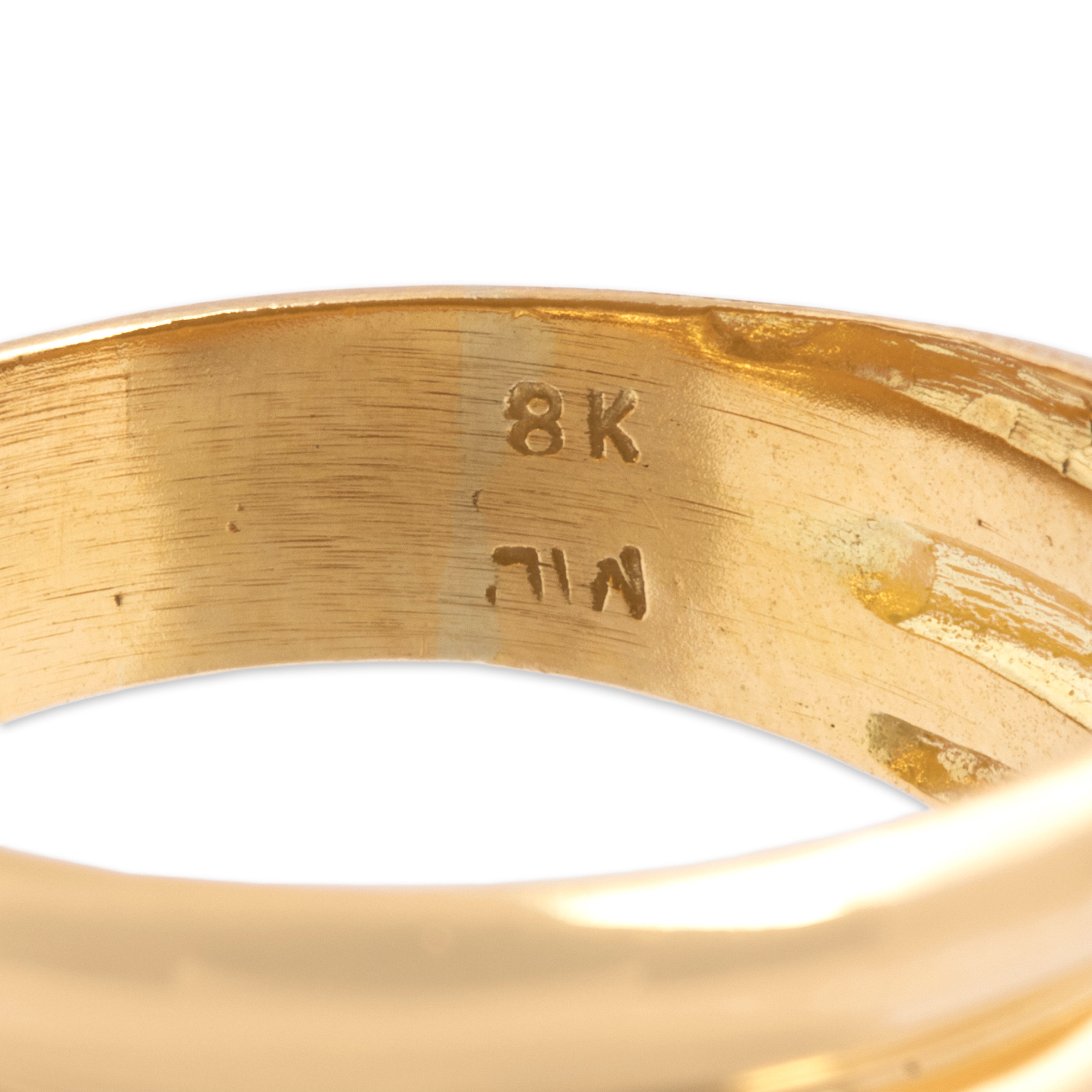 Vintage Italian 18k Yellow Gold Wide Ribbed Band Ring - Hallmark view
