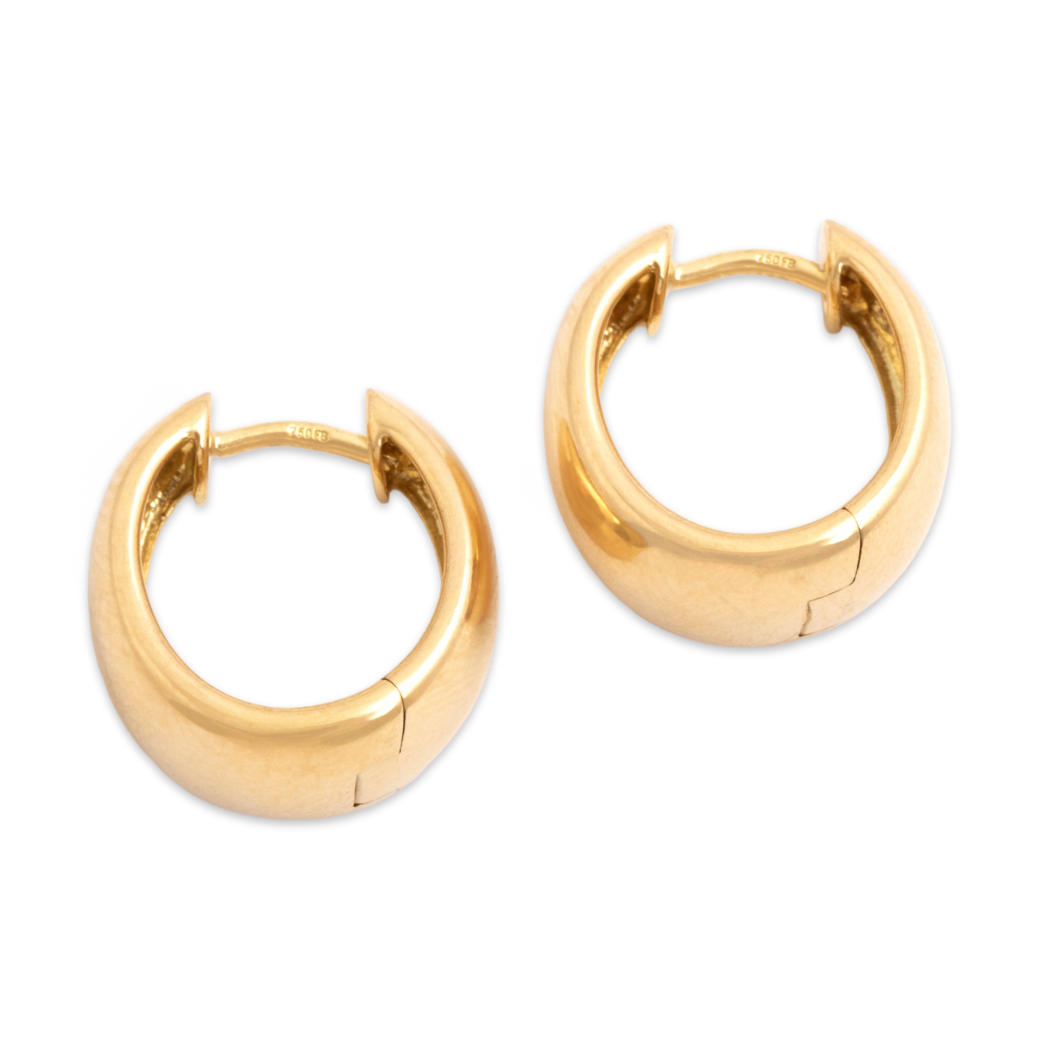 Vintage 18k Yellow Gold Gleaming Domed Huggie Hoop Earrings - Overall view