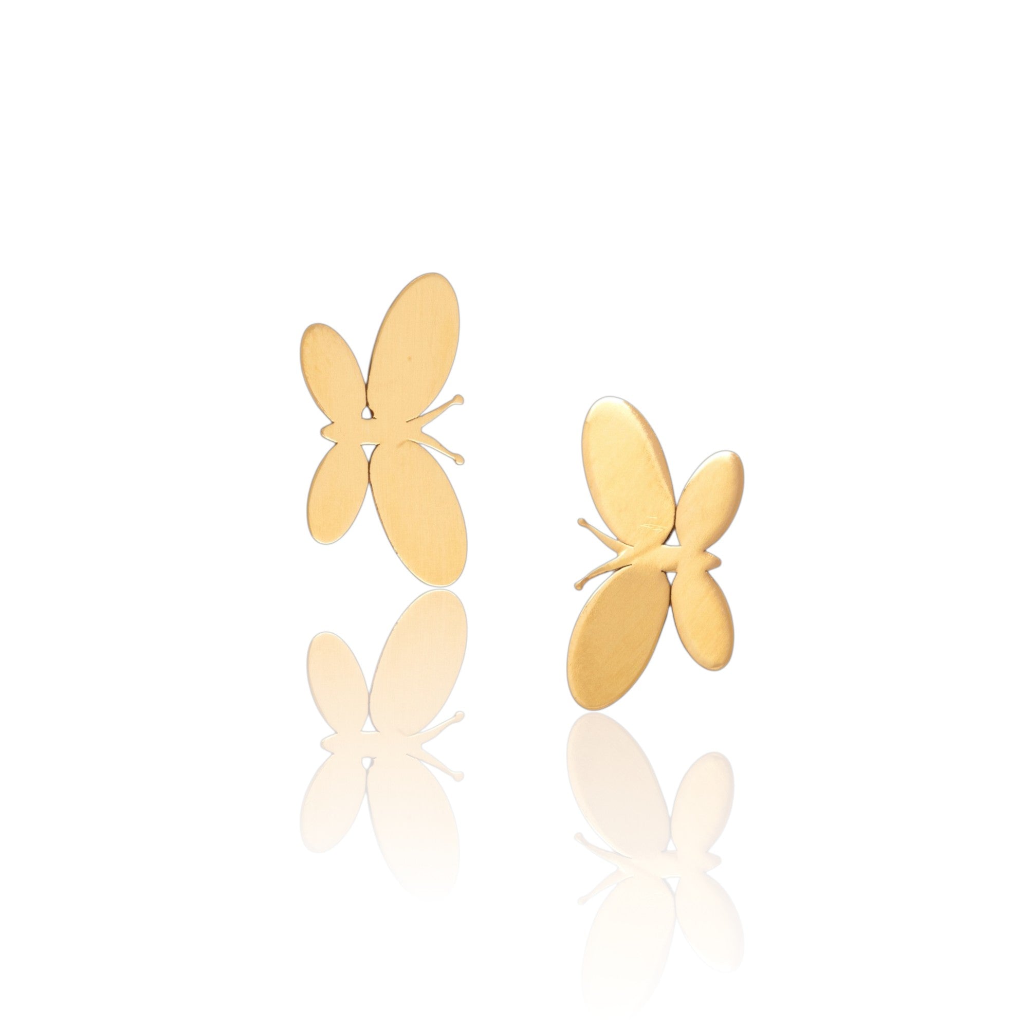 Vintage Lightweight 18k Yellow Gold Adorable Butterfly Stud Earrings