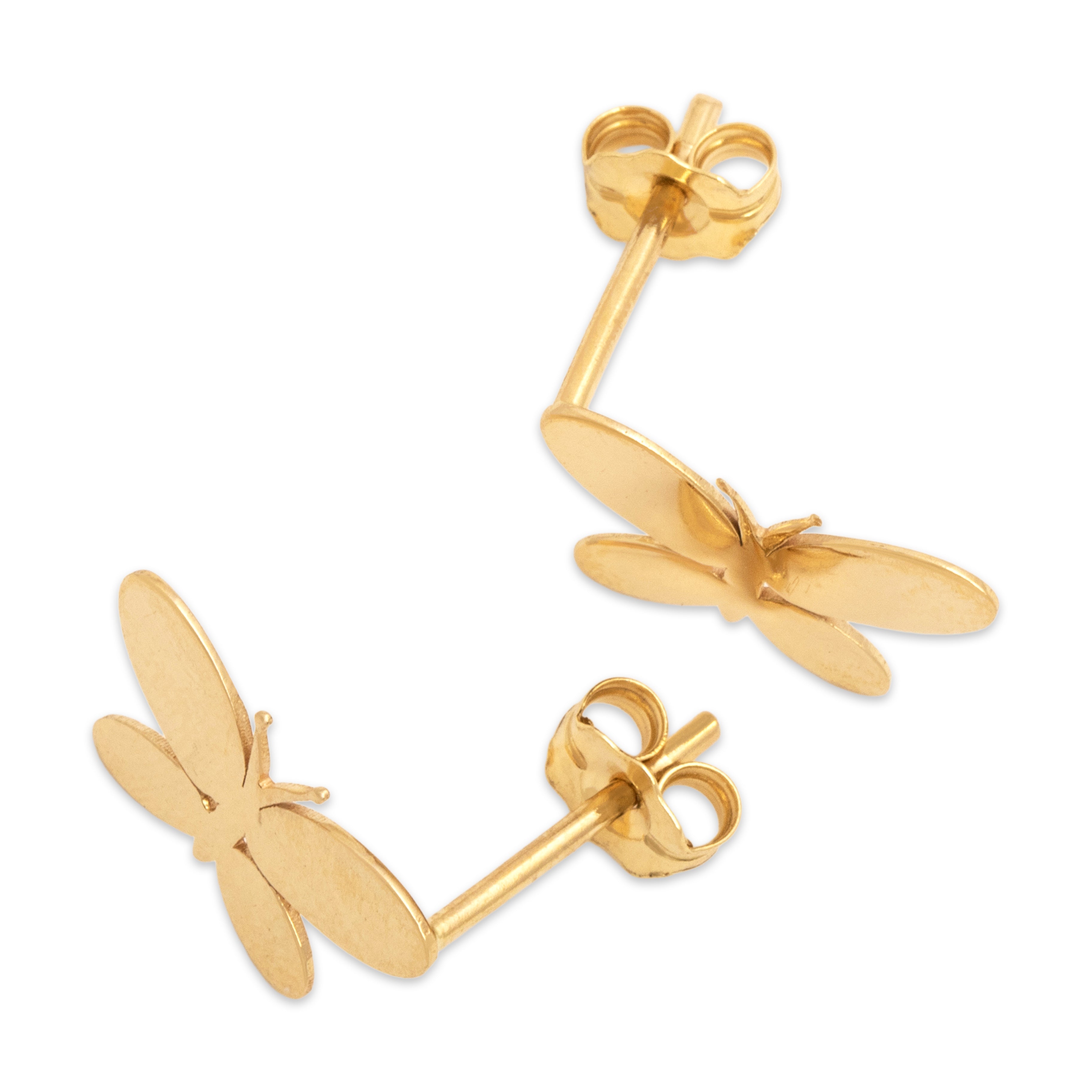 Vintage Lightweight 18k Yellow Gold Adorable Butterflies Stud Earrings - Overall view