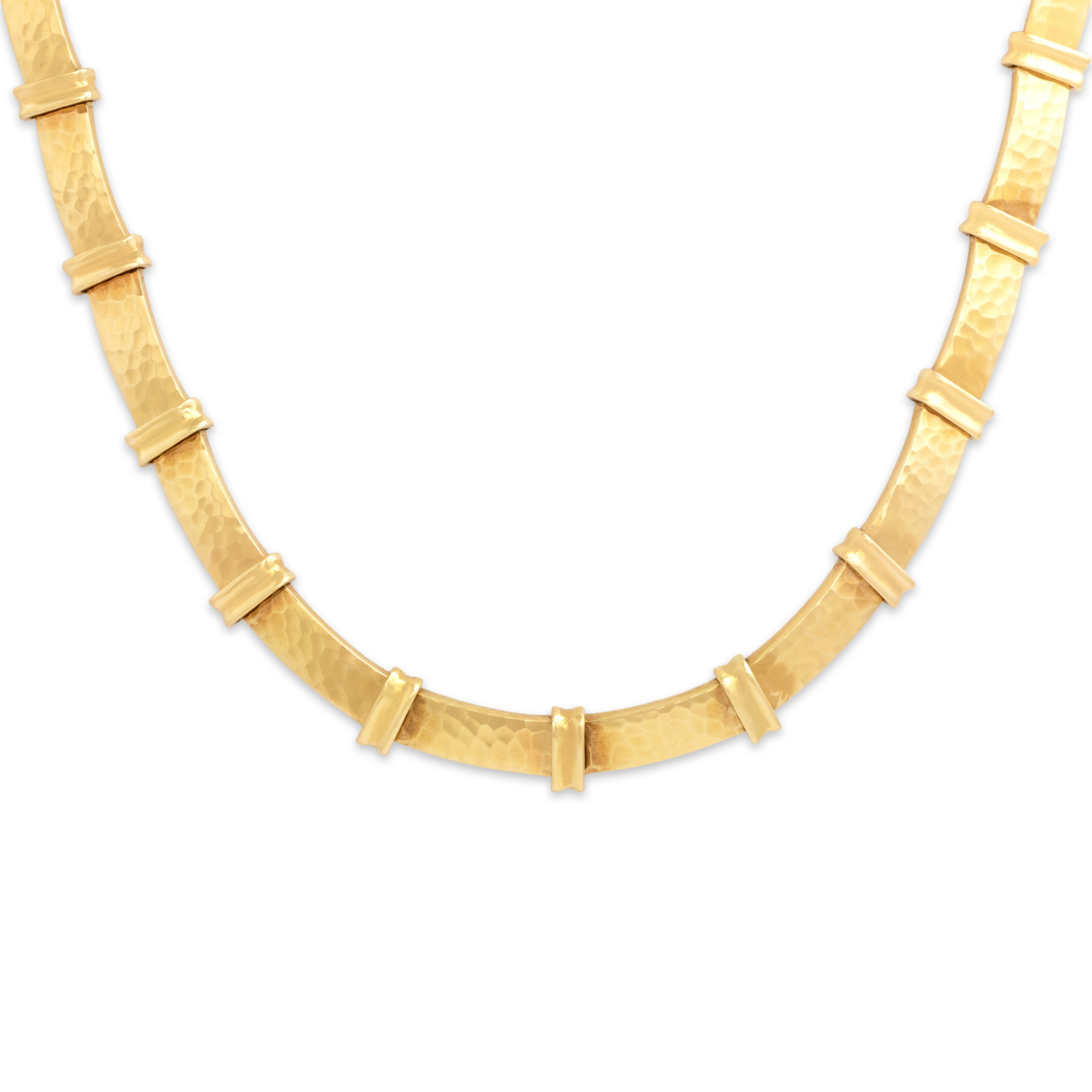 Vintage Substantial 18k Yellow Gold Exceptional Hammered Statement Necklace 17