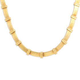 Vintage Substantial 18k Yellow Gold Exceptional Hammered Statement Necklace 17"