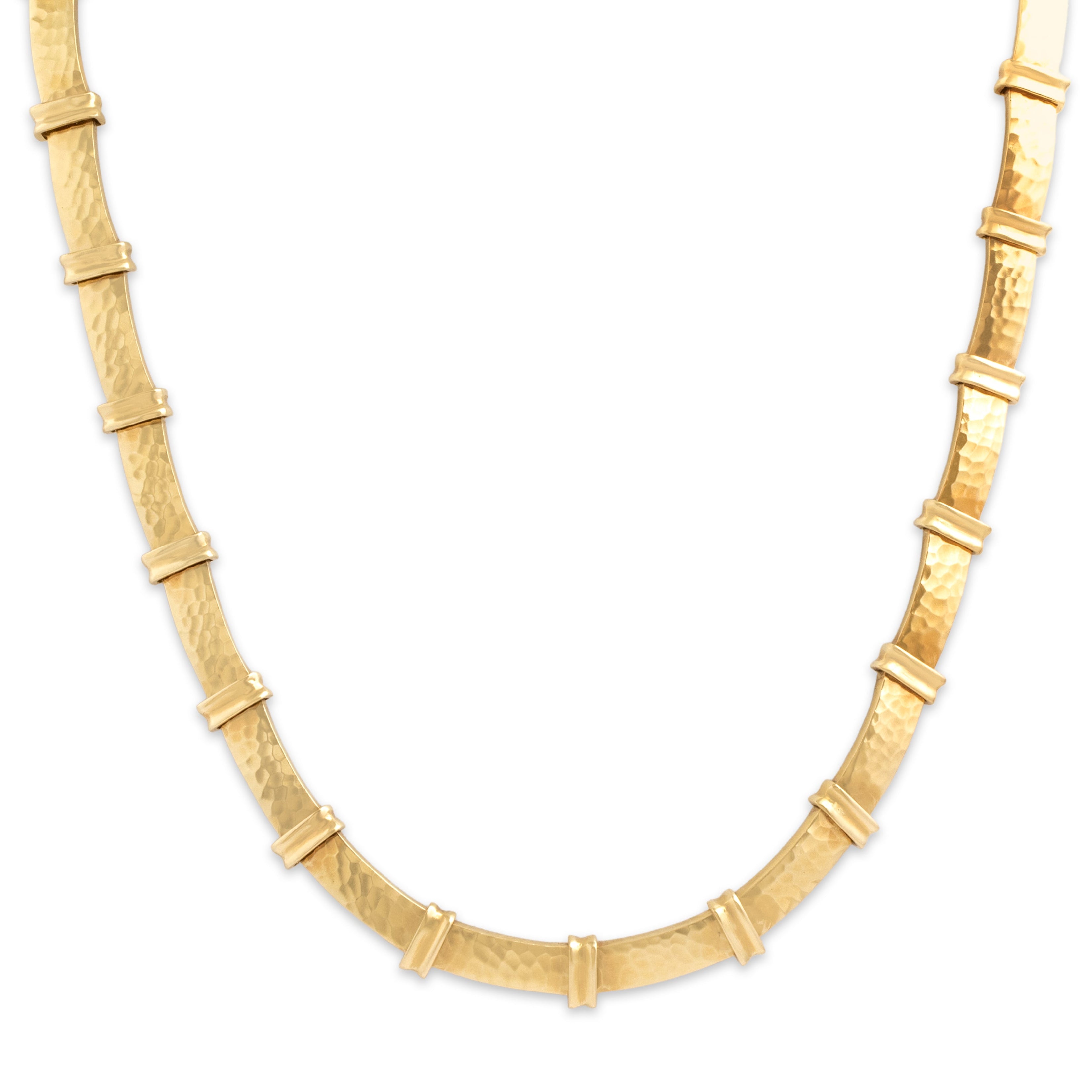 Vintage Heavy 18k Yellow Gold Hammered Link Necklace - detail view #1