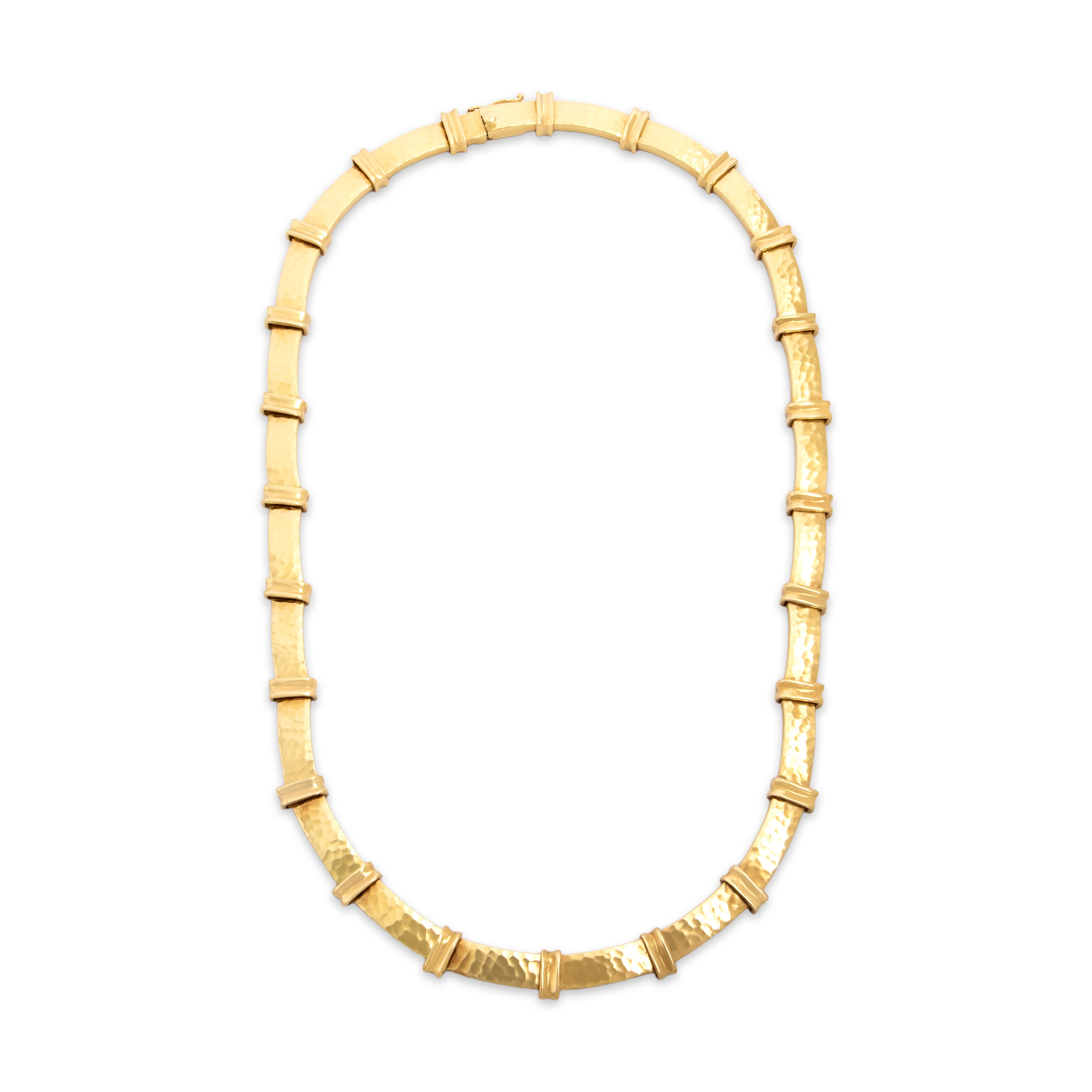 Vintage Heavy 18k Yellow Gold Hammered Link Necklace - Overall view