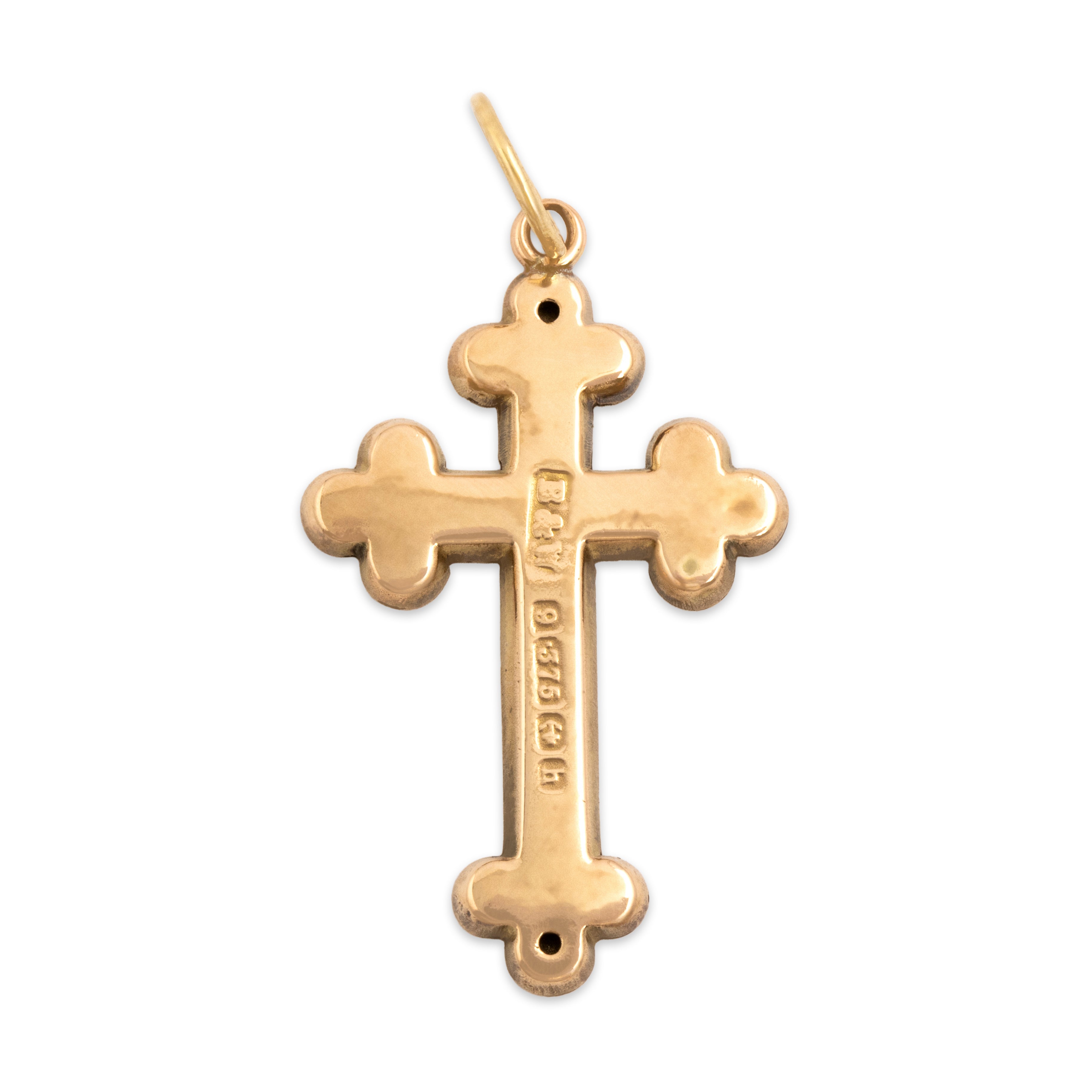 Antique English Lightweight 9k Rosy Yellow Gold Beautiful Hand-Decorated Cross Charm / Pendant - Back view