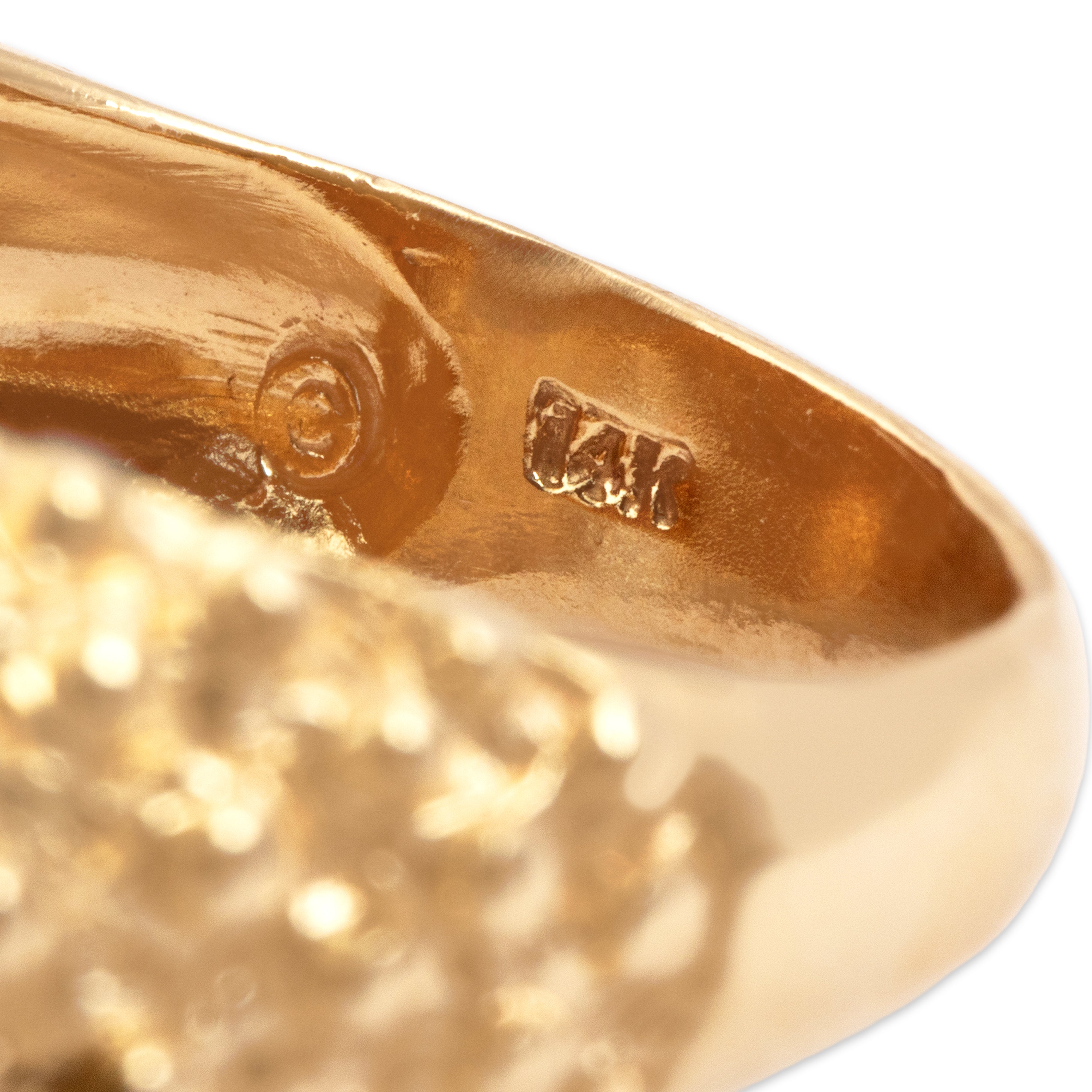 Vintage Heavy 14k & 22k Yellow Gold Brutalist Coin Duo Ring - Hallmark view
