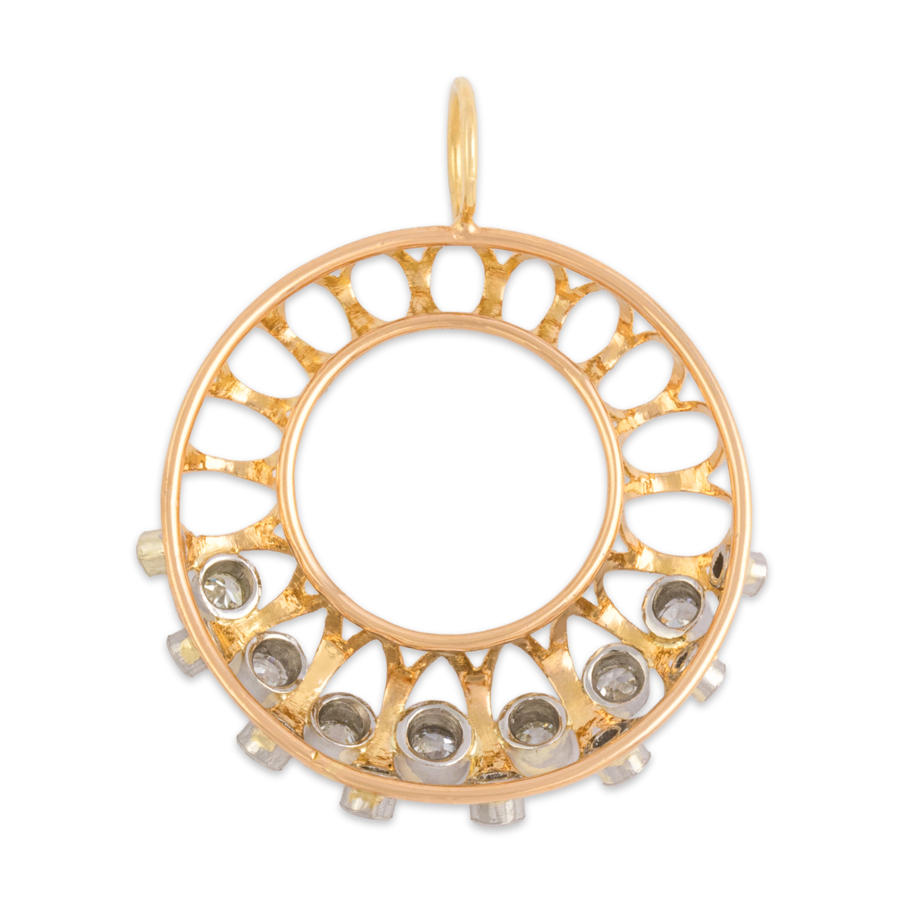Vintage 18k Rosy Yellow Gold & Platinum .5cttw Old Mine Diamond Wreath Pendant