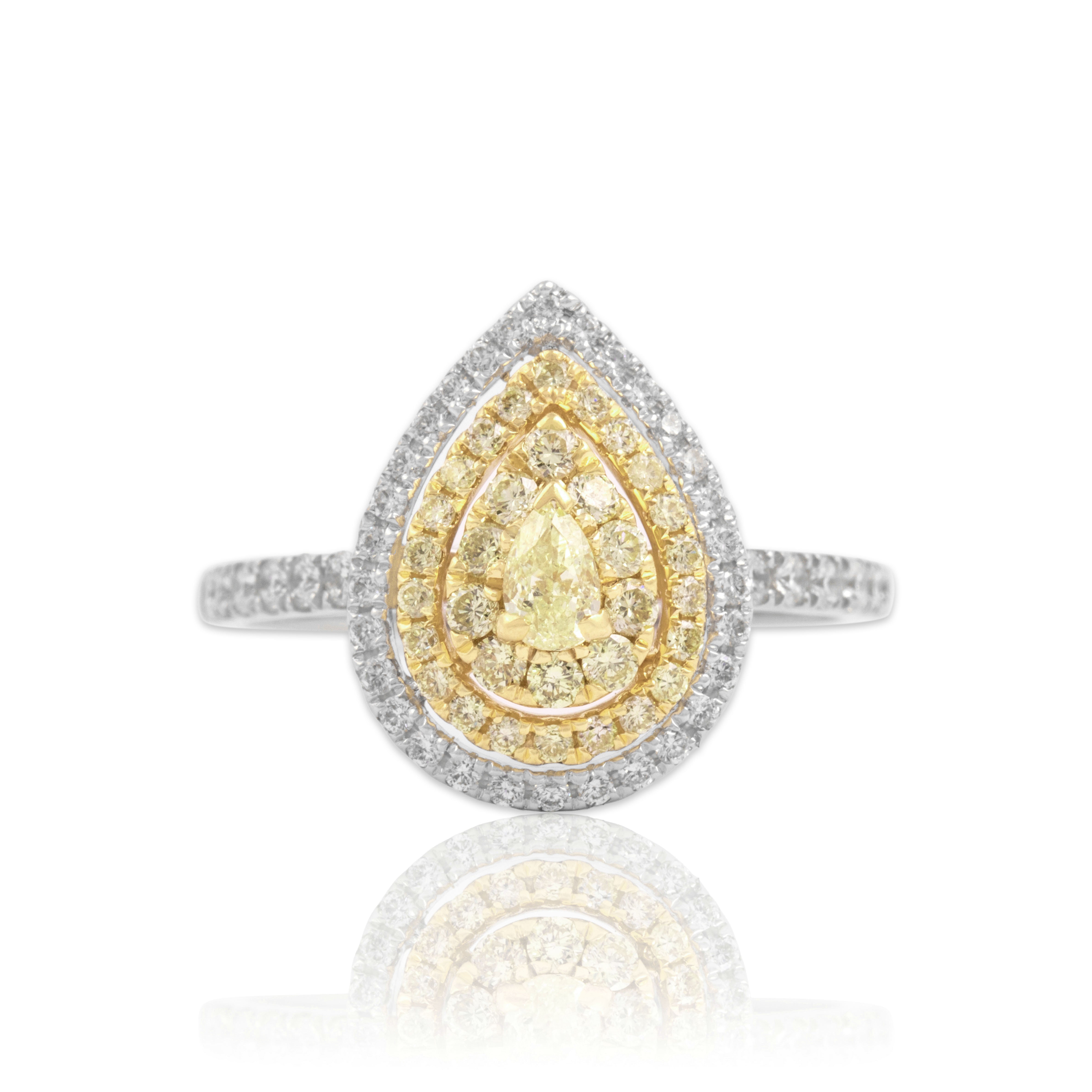 Vintage 18k White Gold .929cttw Yellow & White Diamond Pear Halo Ring 7.25