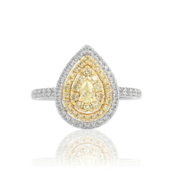 Vintage 18k White Gold .929cttw Yellow & White Diamond Pear Halo Ring 7.25