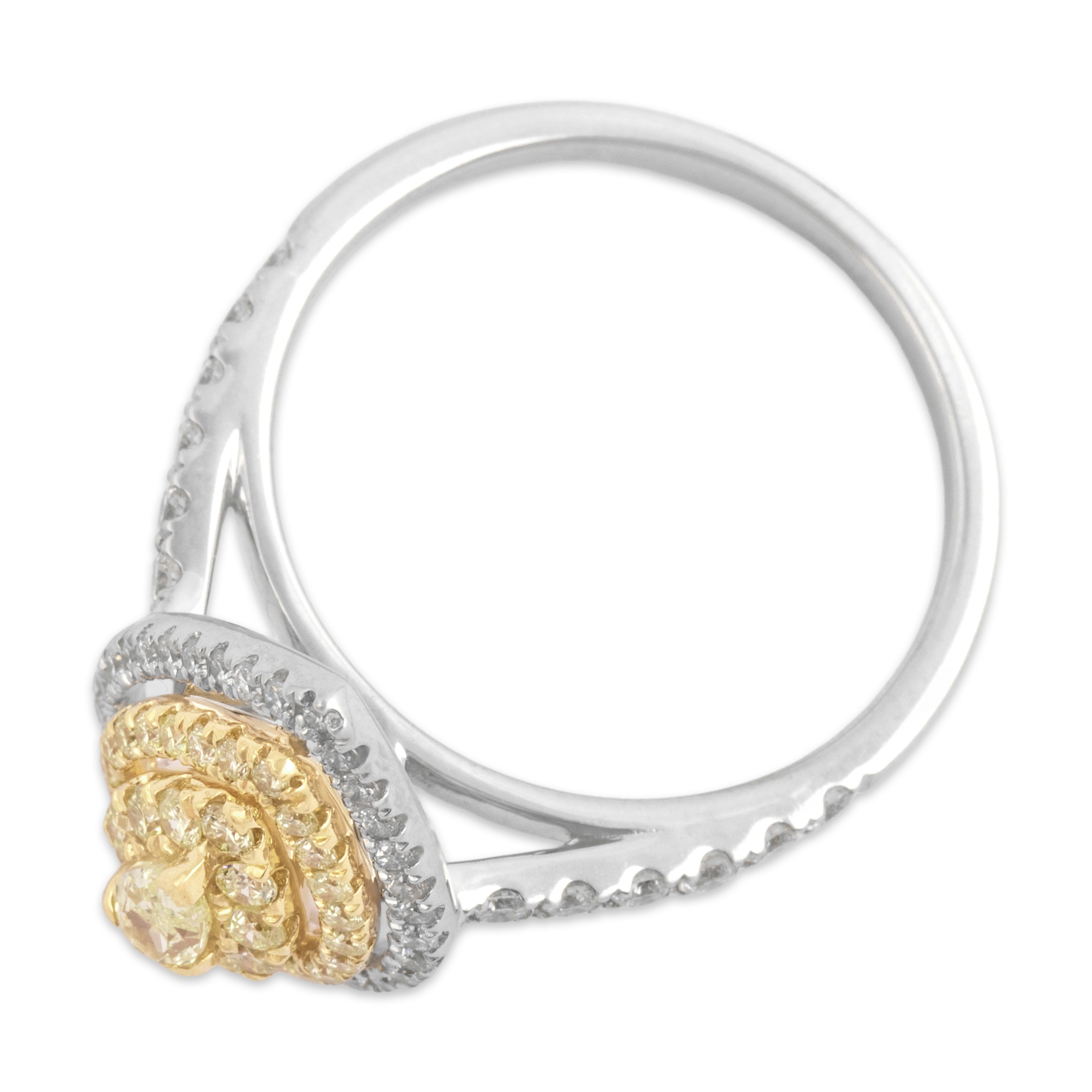 Vintage 18k White Gold .929cttw Yellow & White Diamond Pear Halo Ring 7.25