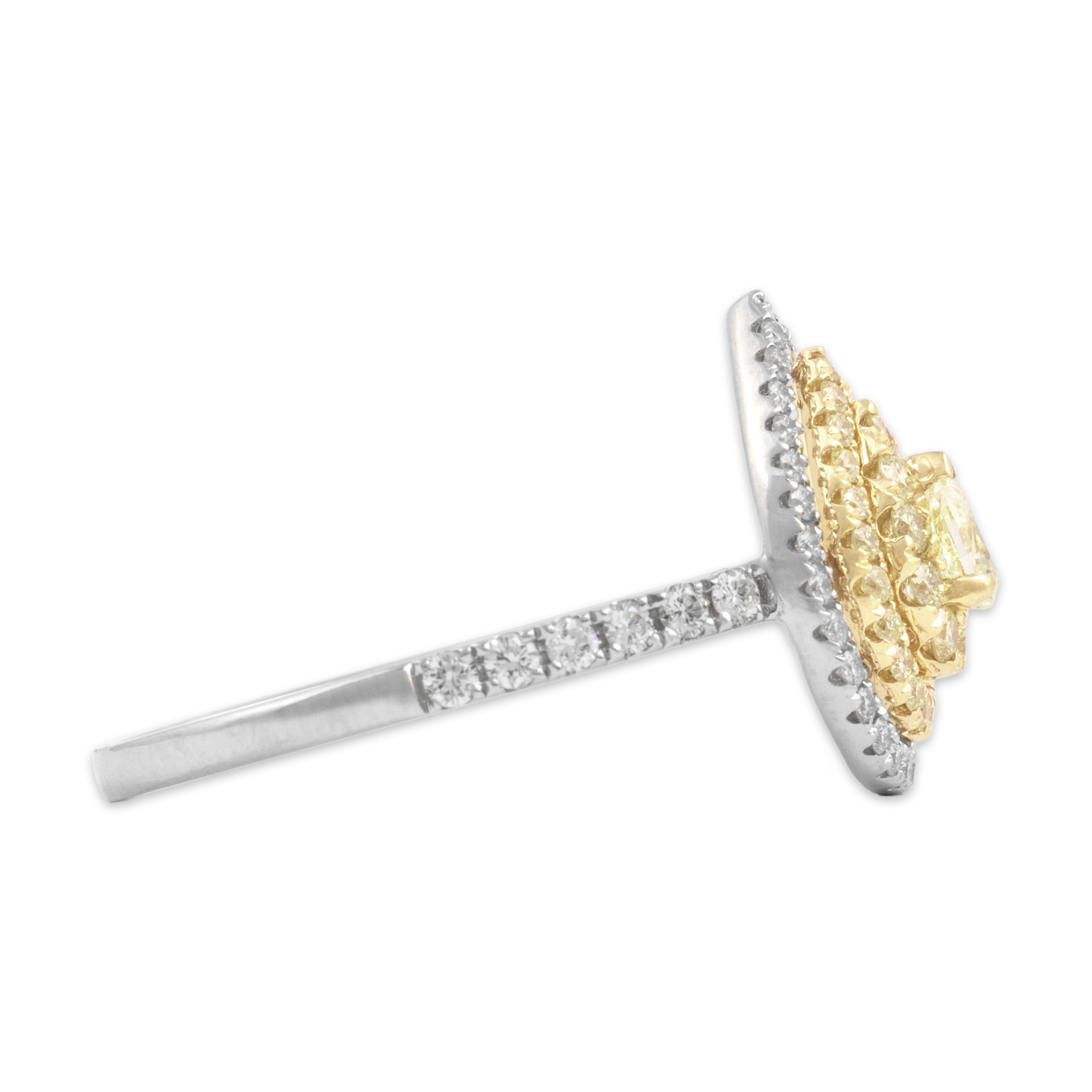 Vintage 18k White Gold .929cttw Yellow & White Diamond Pear Halo Ring 7.25