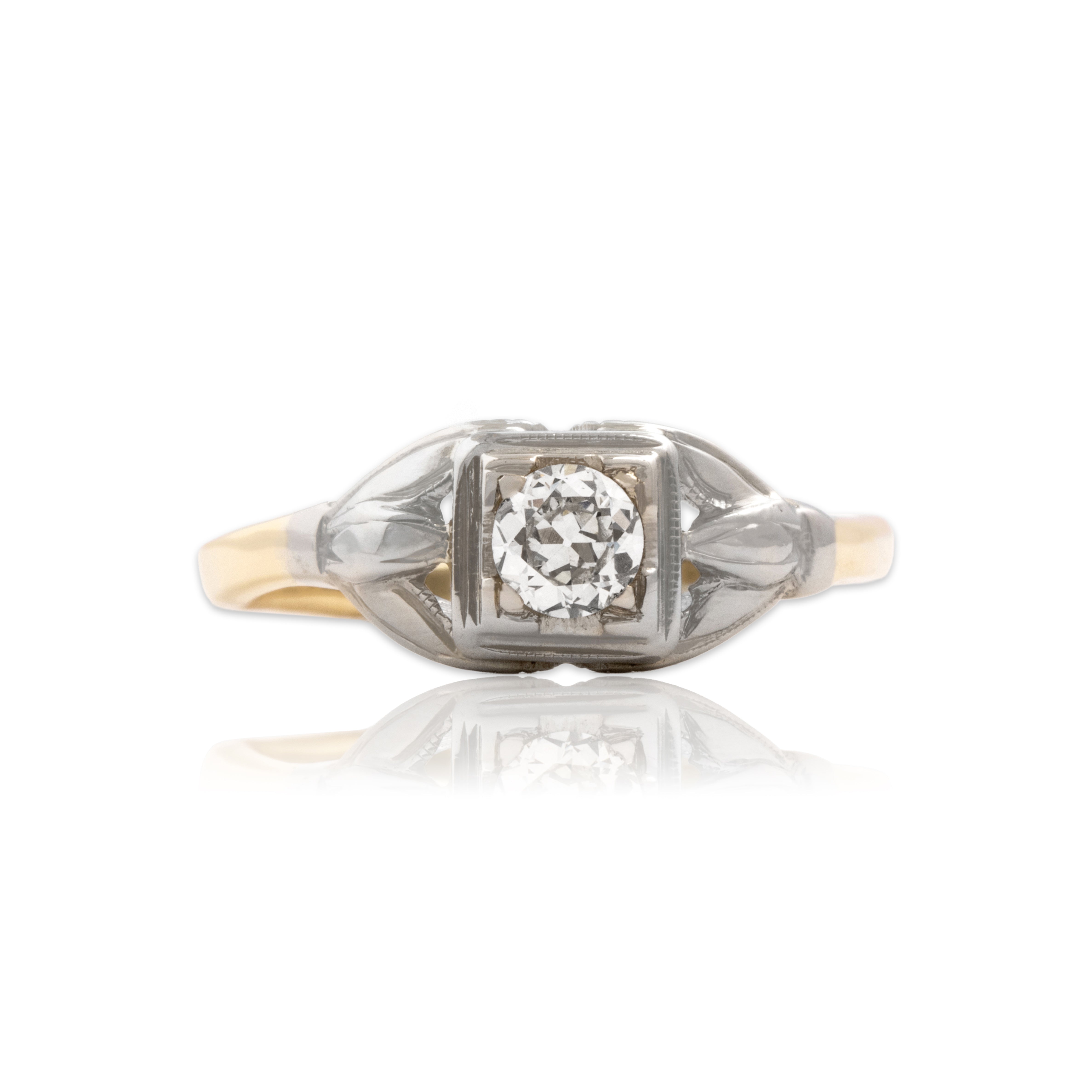 Vintage 14k Yellow & White Gold Old European Cut Diamond Solitaire Ring 5.50