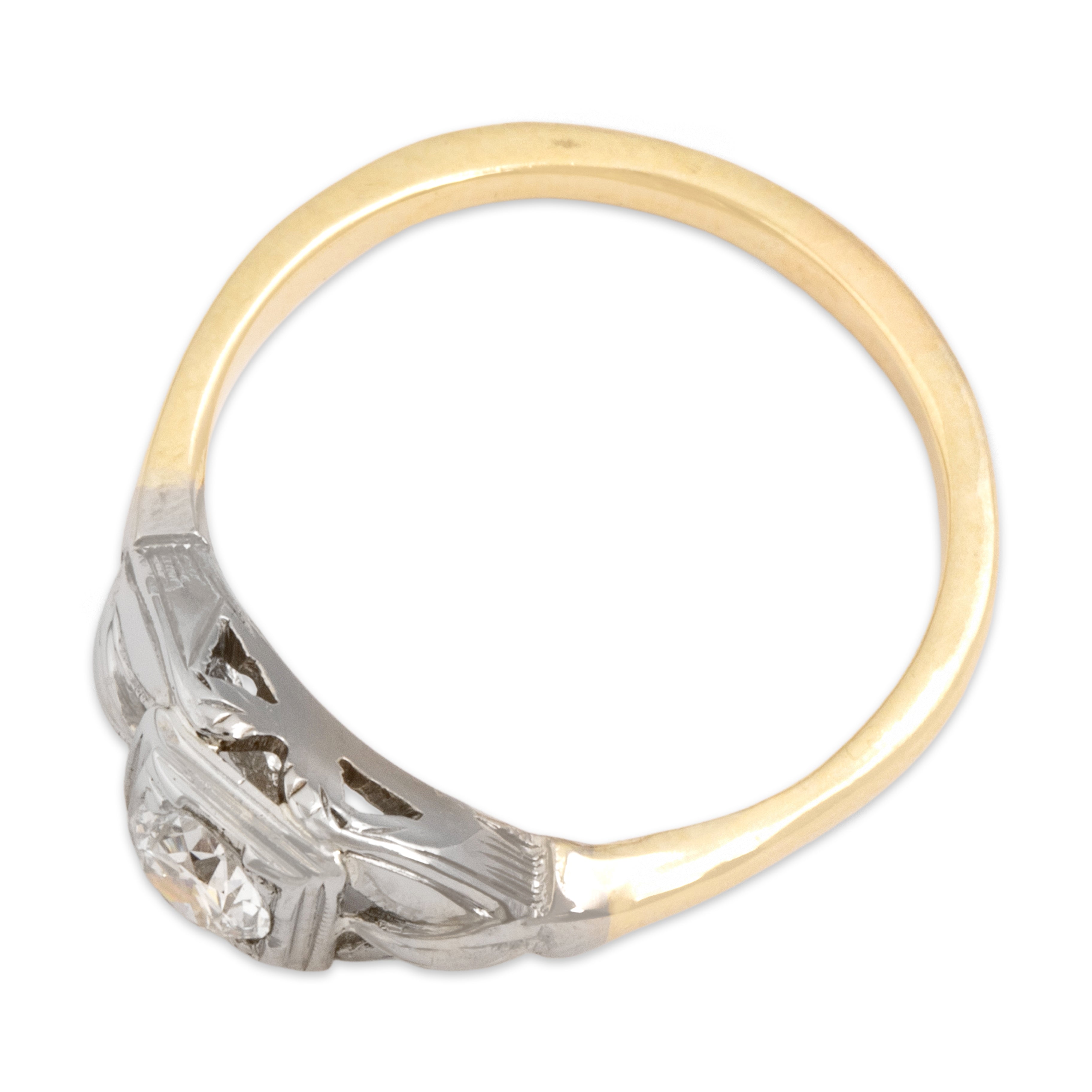 Vintage 14k Yellow & White Gold Old European Cut Diamond Striking Square-Set Solitaire Ring - Overall view