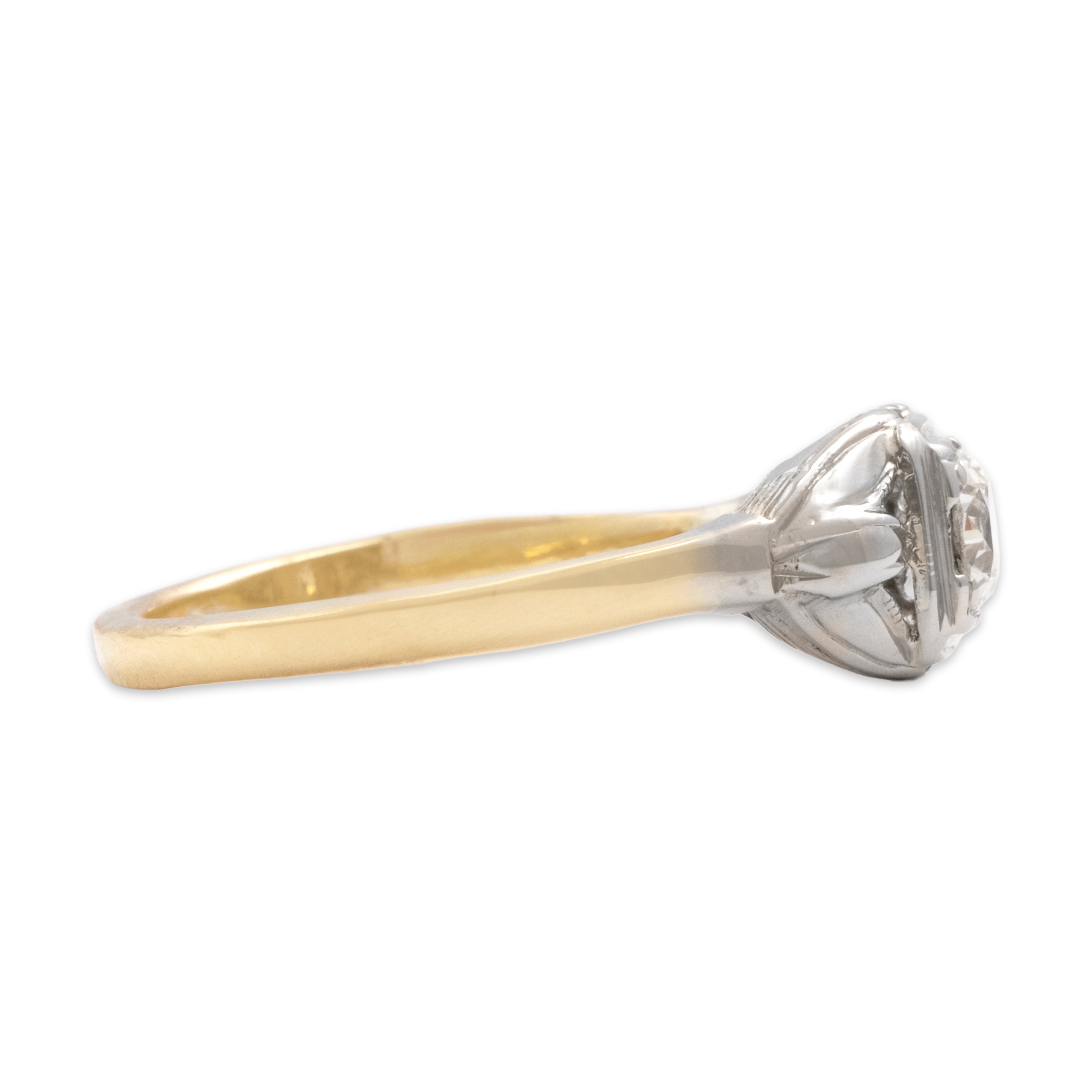 Vintage 14k Yellow & White Gold Old European Cut Diamond Striking Square-Set Solitaire Ring - Side view