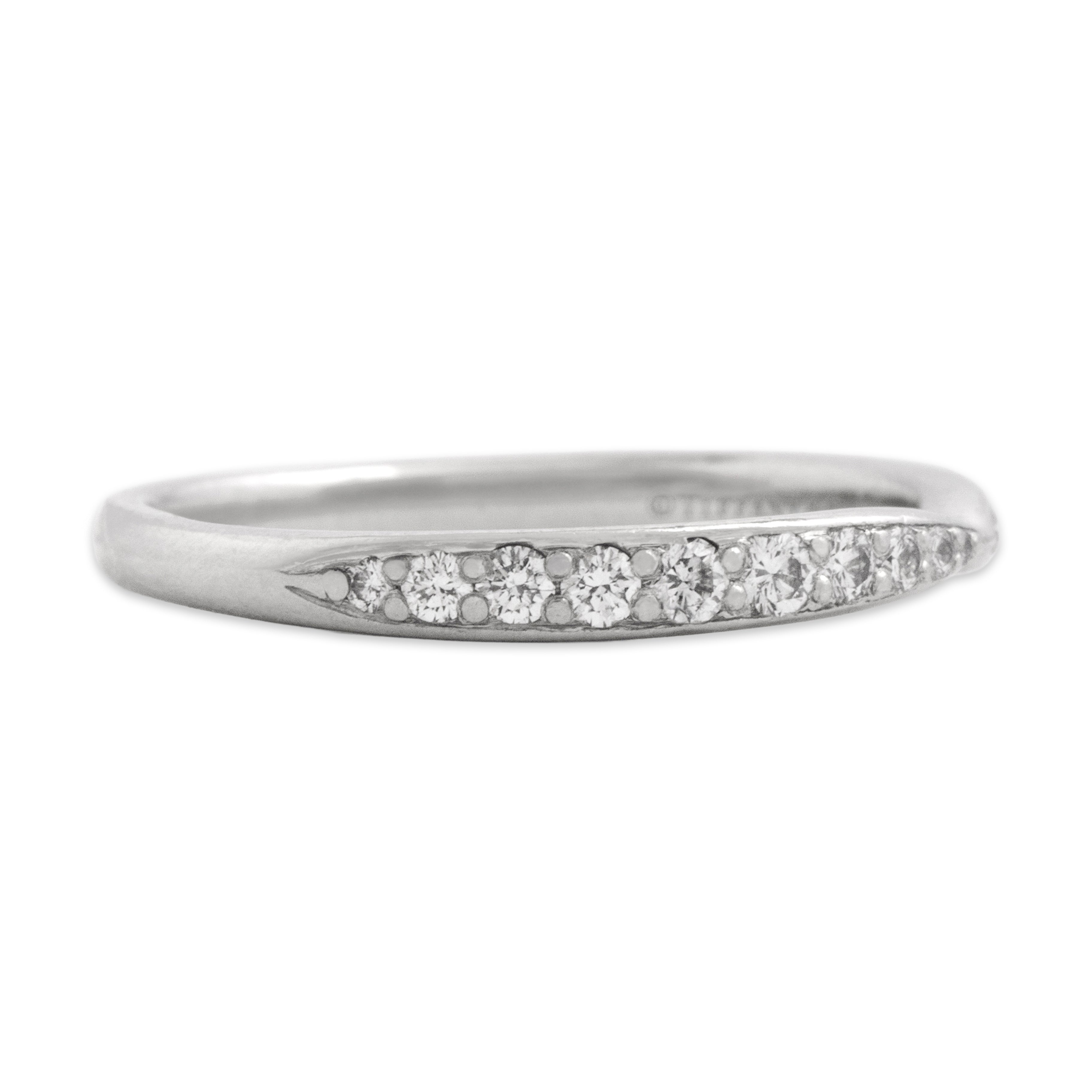 Estate Tiffany & Co. Platinum [Custom Carat] Brilliant Pinched Stacking Band Ring - Side view