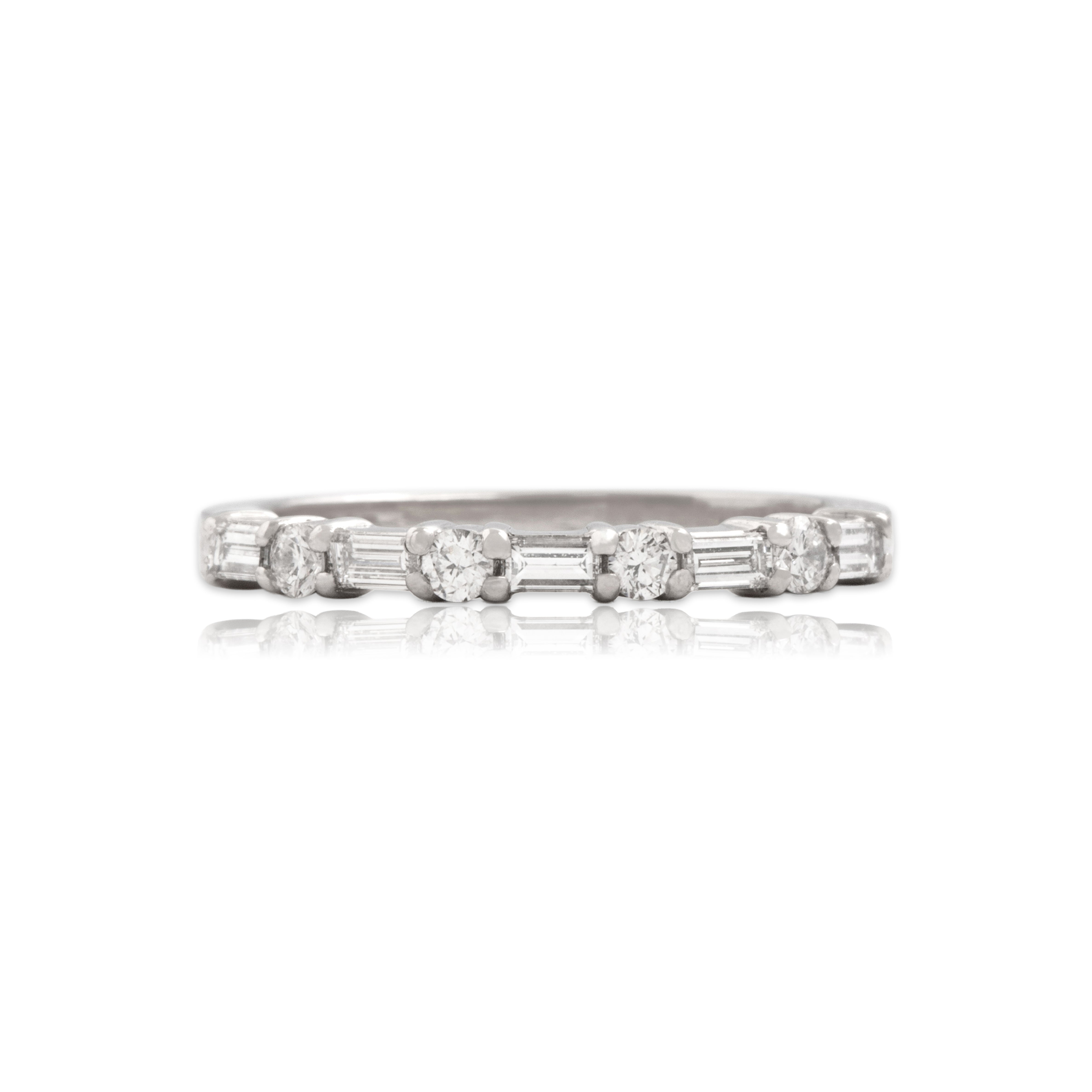 Vintage Platinum Diamond Chic Mixed-Cut Line Band Ring 4.75