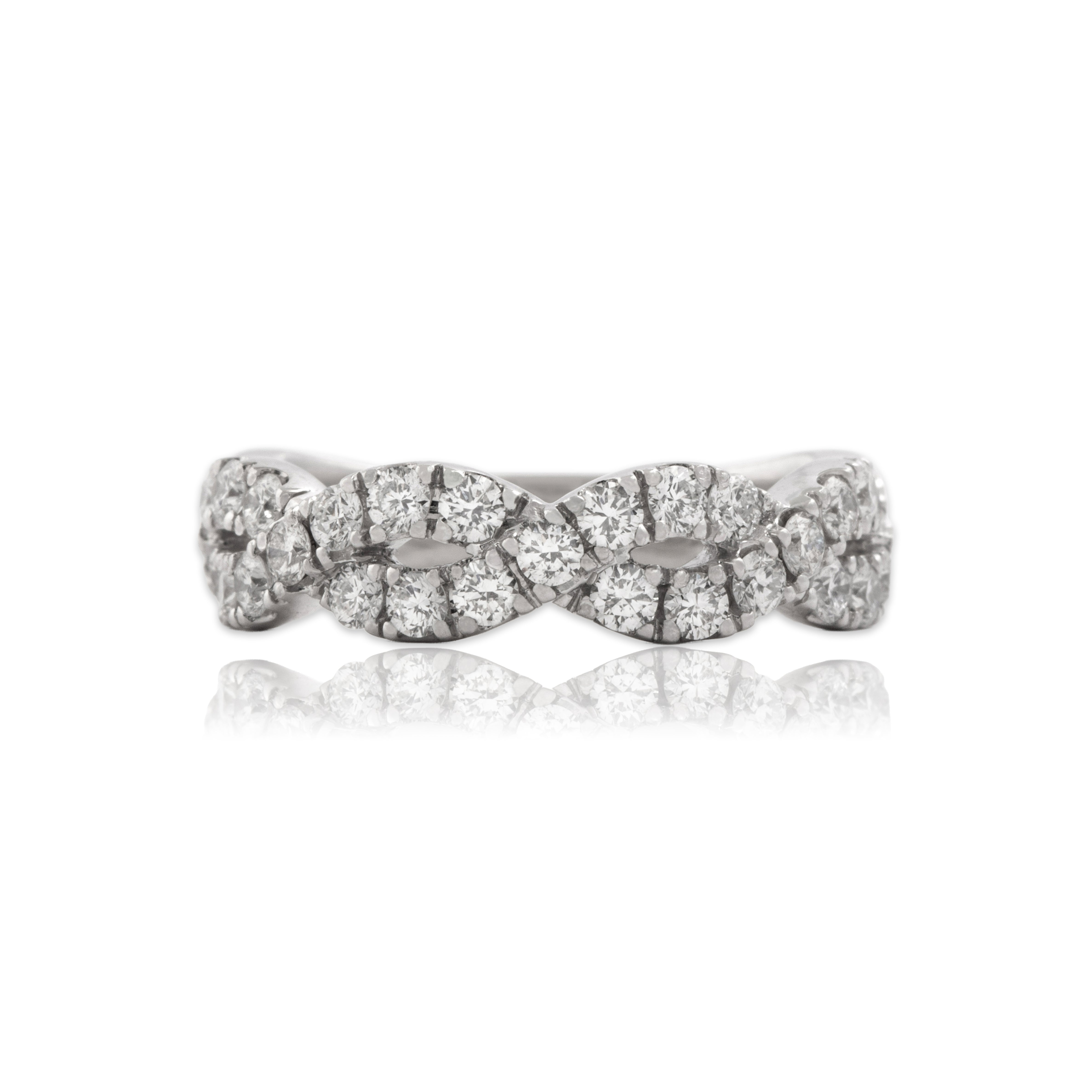 Estate Platinum [Custom Carat] Glittering Infinity Crossover Band Ring - Close-up view