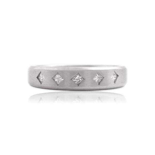 Vintage Platinum Diamond Sleek Brushed Square-Cut Band Ring 6.50