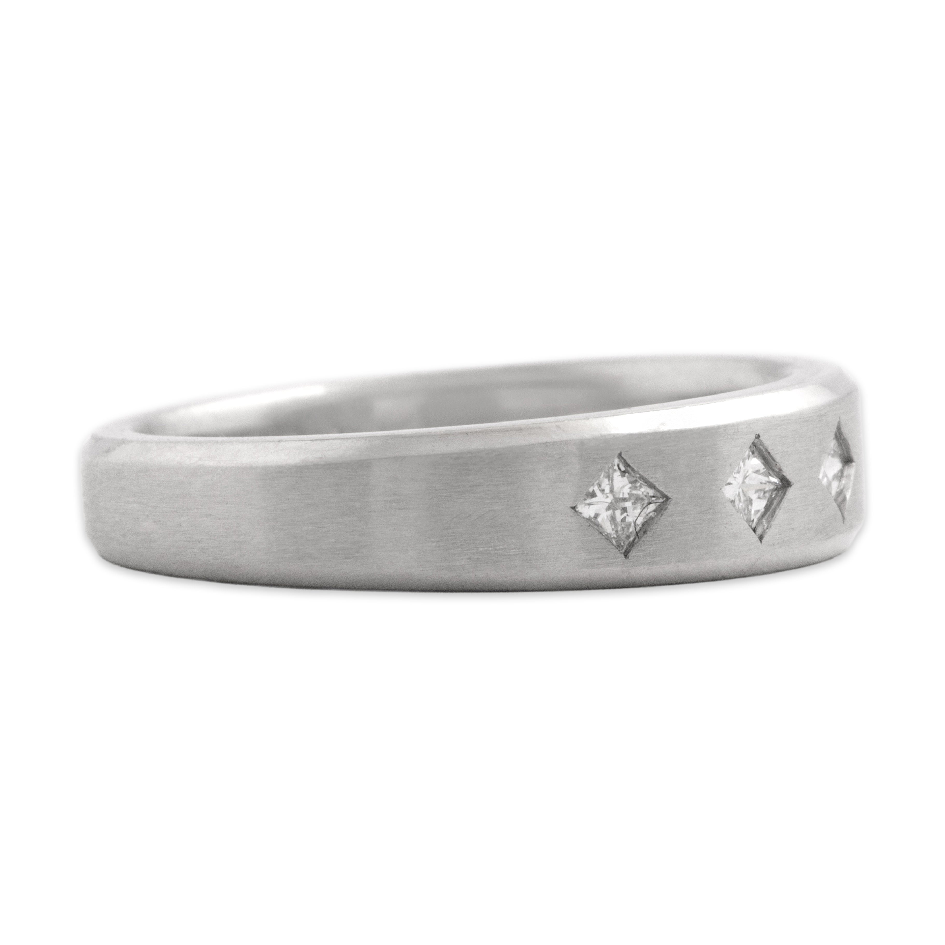 Vintage Scott Kay Platinum Diamond Sleek Brushed Line Band Ring - Side view