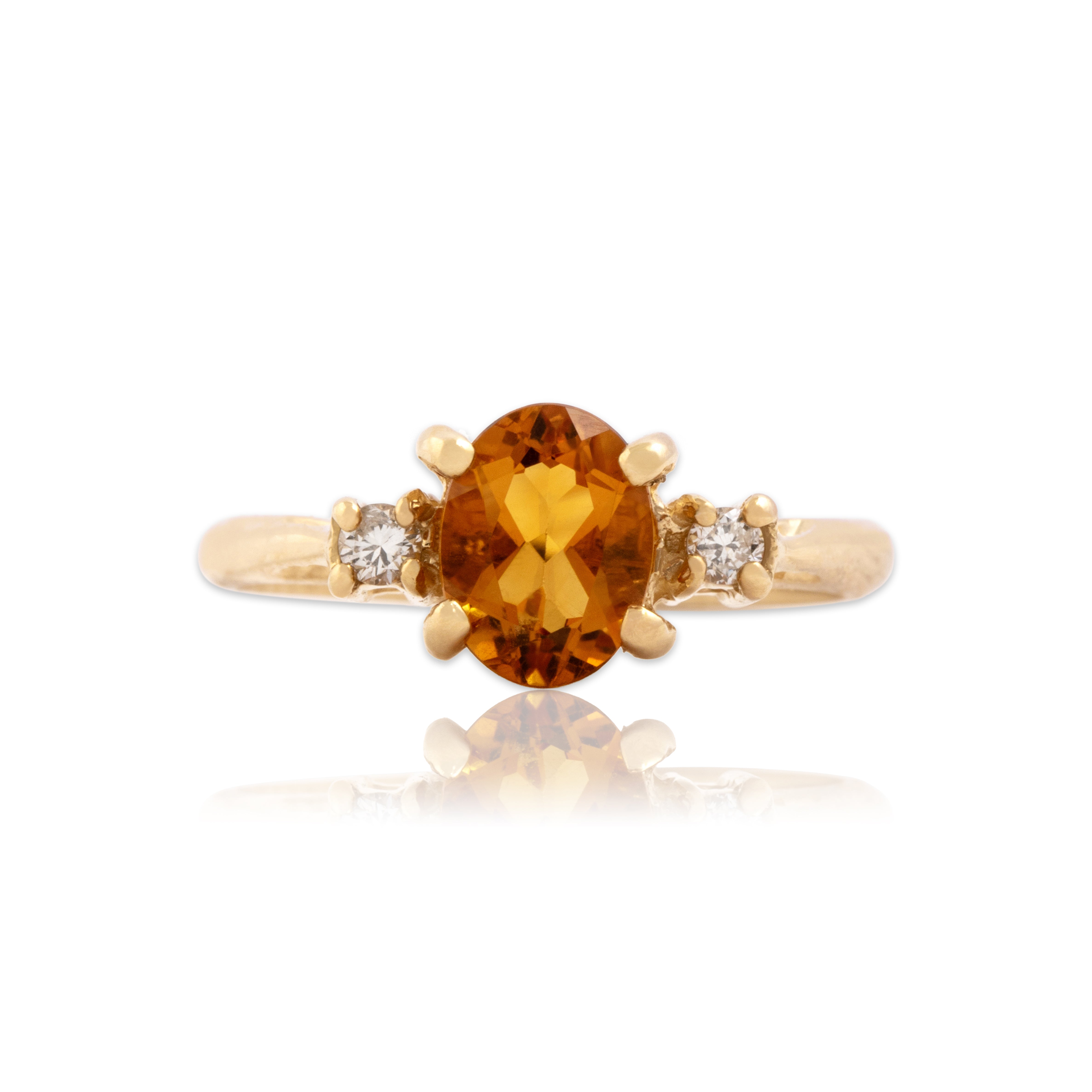 Vintage 14k Yellow Gold 1.12ct Citrine Diamond Bright Honey Trio Ring - Close-up view