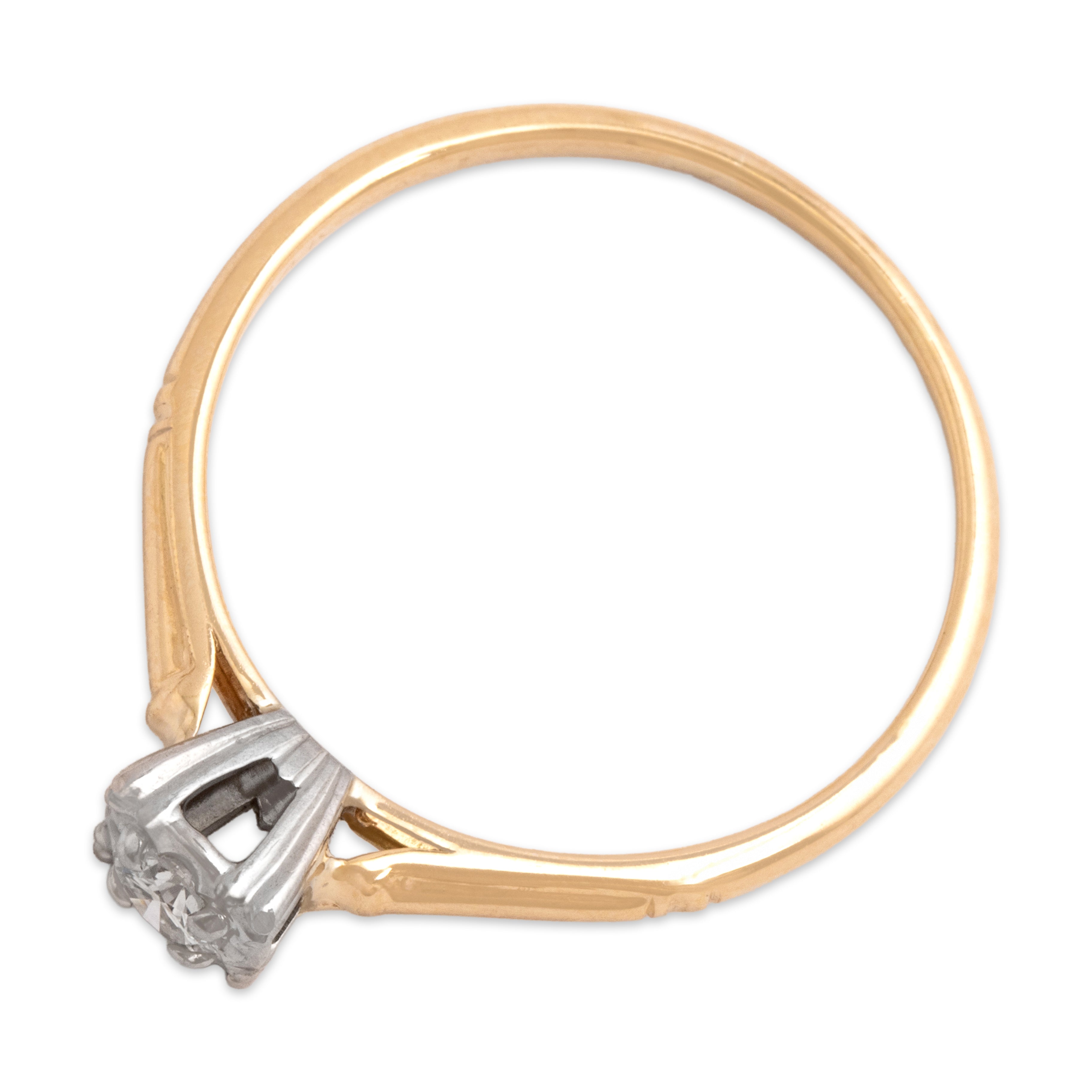 Vintage 14k Yellow & White Gold Diamond Elegant Column Shoulder Solitaire Ring - Overall view