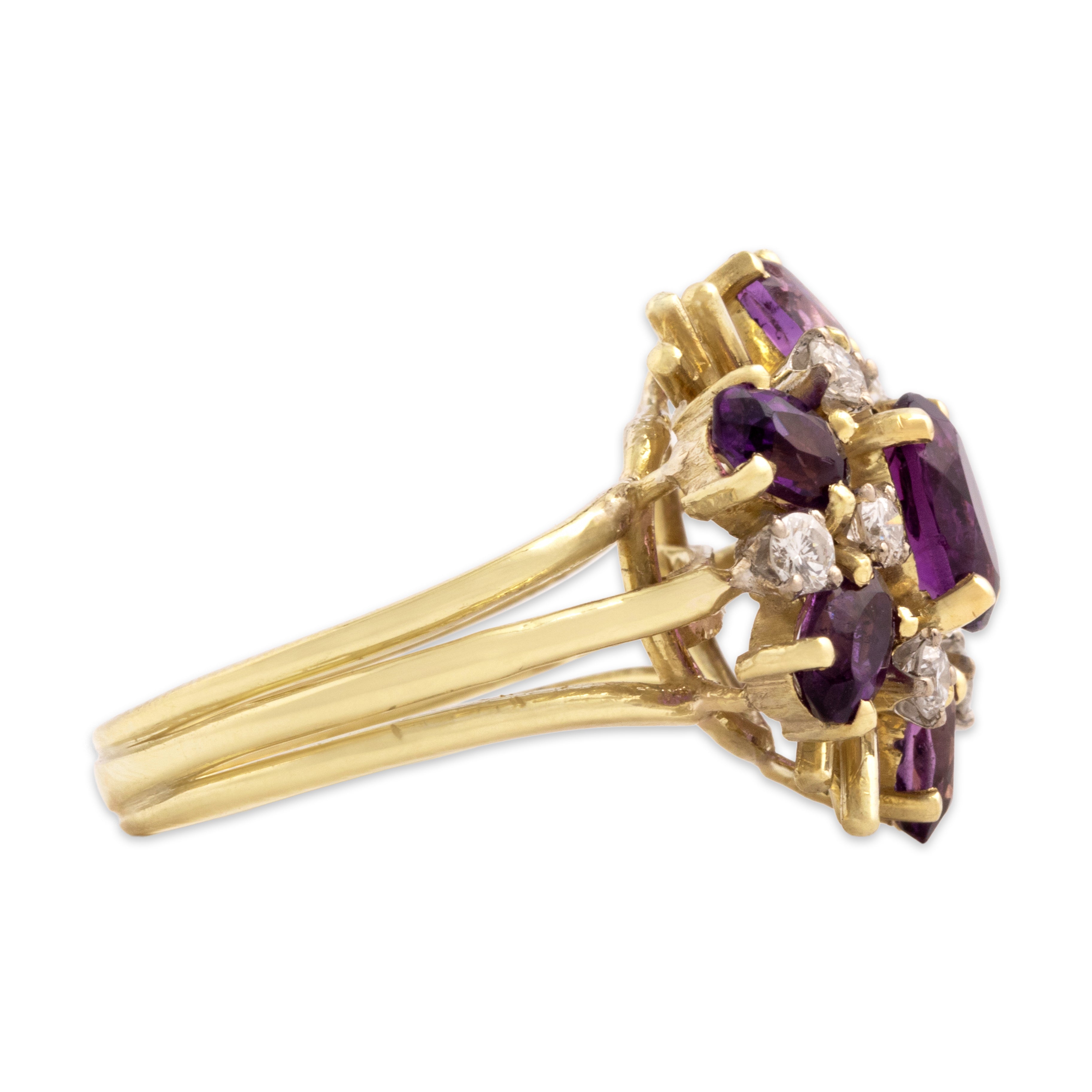Vintage 14k Yellow Gold 1.48cttw Amethyst Diamond Sparkling Spray Cocktail Ring - Side view