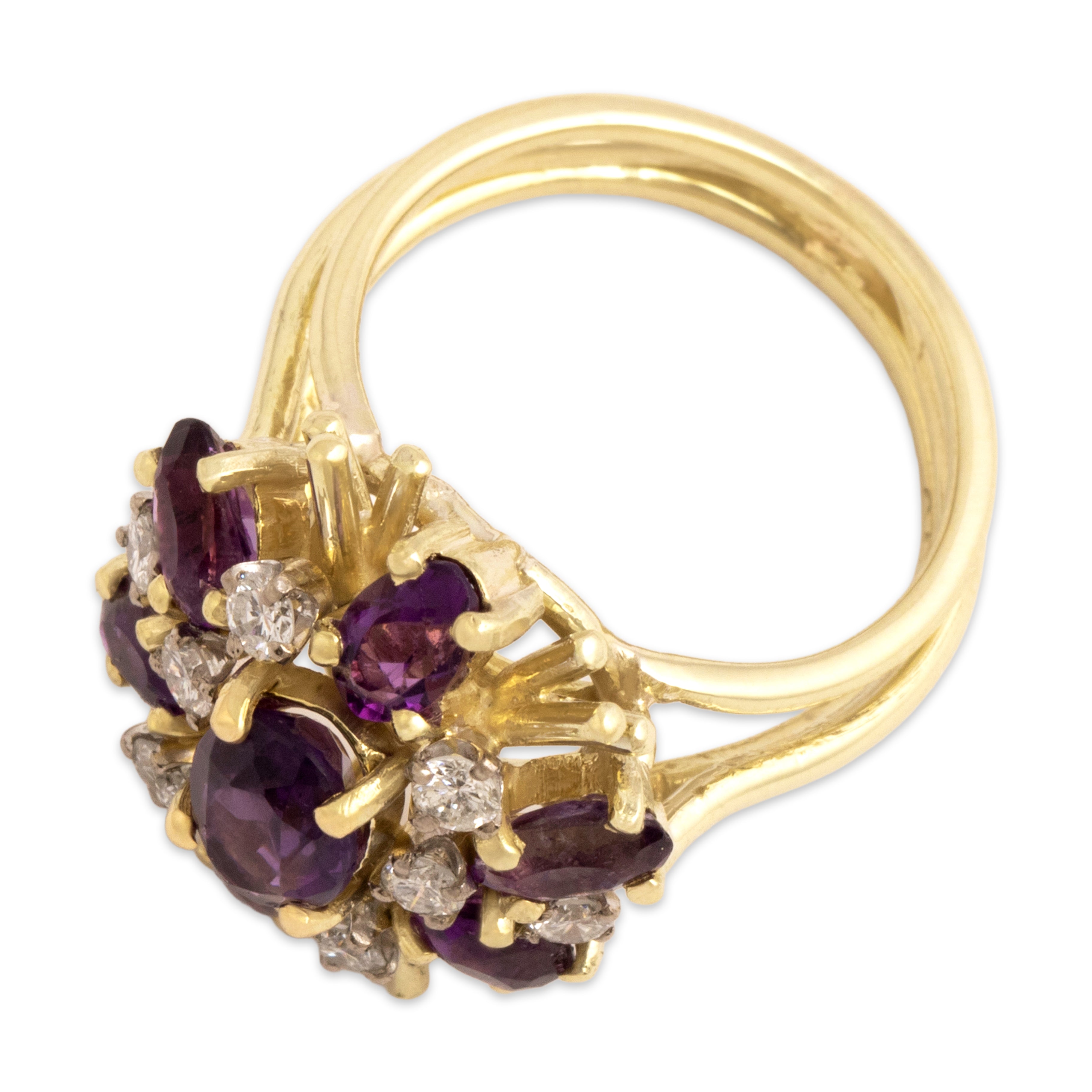 Vintage 14k Yellow Gold 1.48cttw Amethyst Diamond Sparkling Spray Cocktail Ring - Overall view