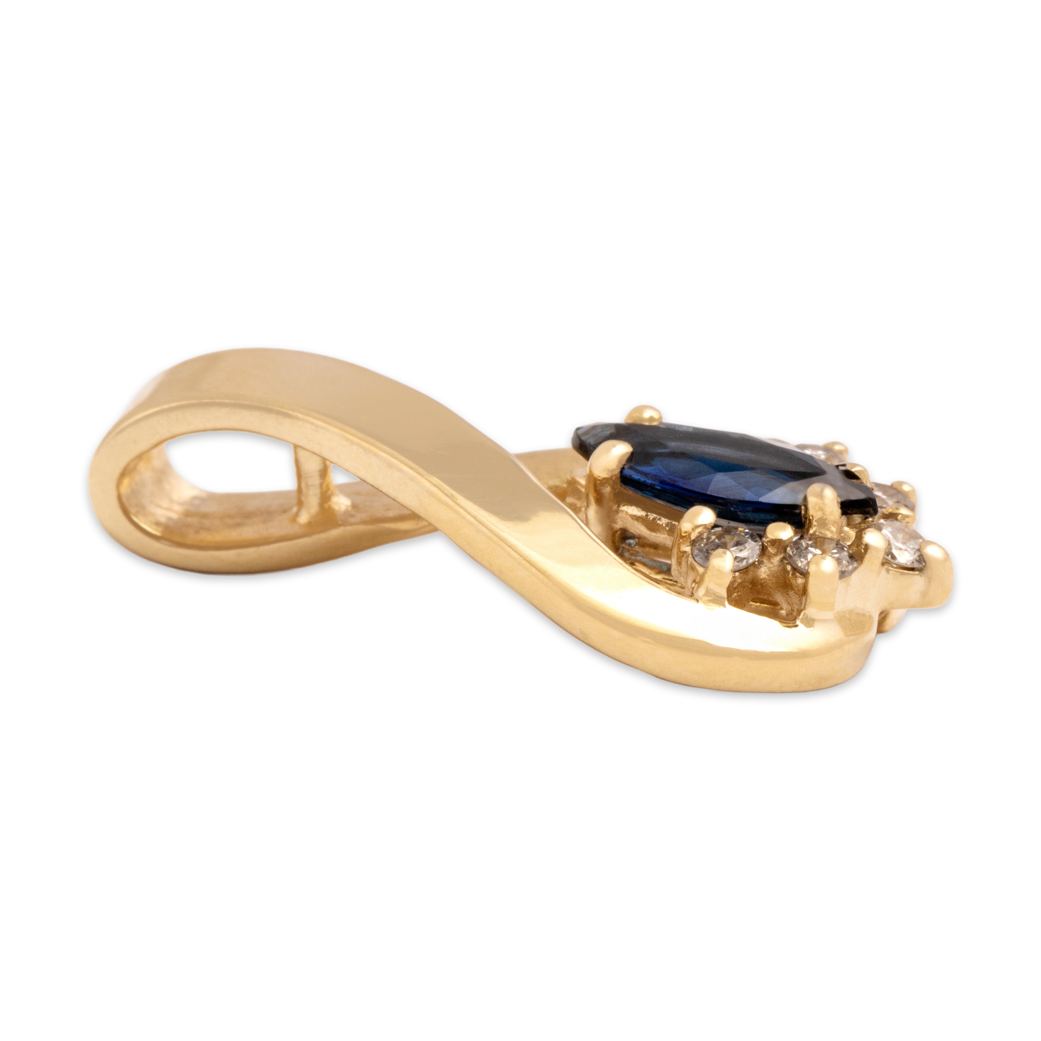 Vintage 14k Yellow Gold Blue Sapphire Diamond Dual-Textured Twist Slide Pendant - Side view