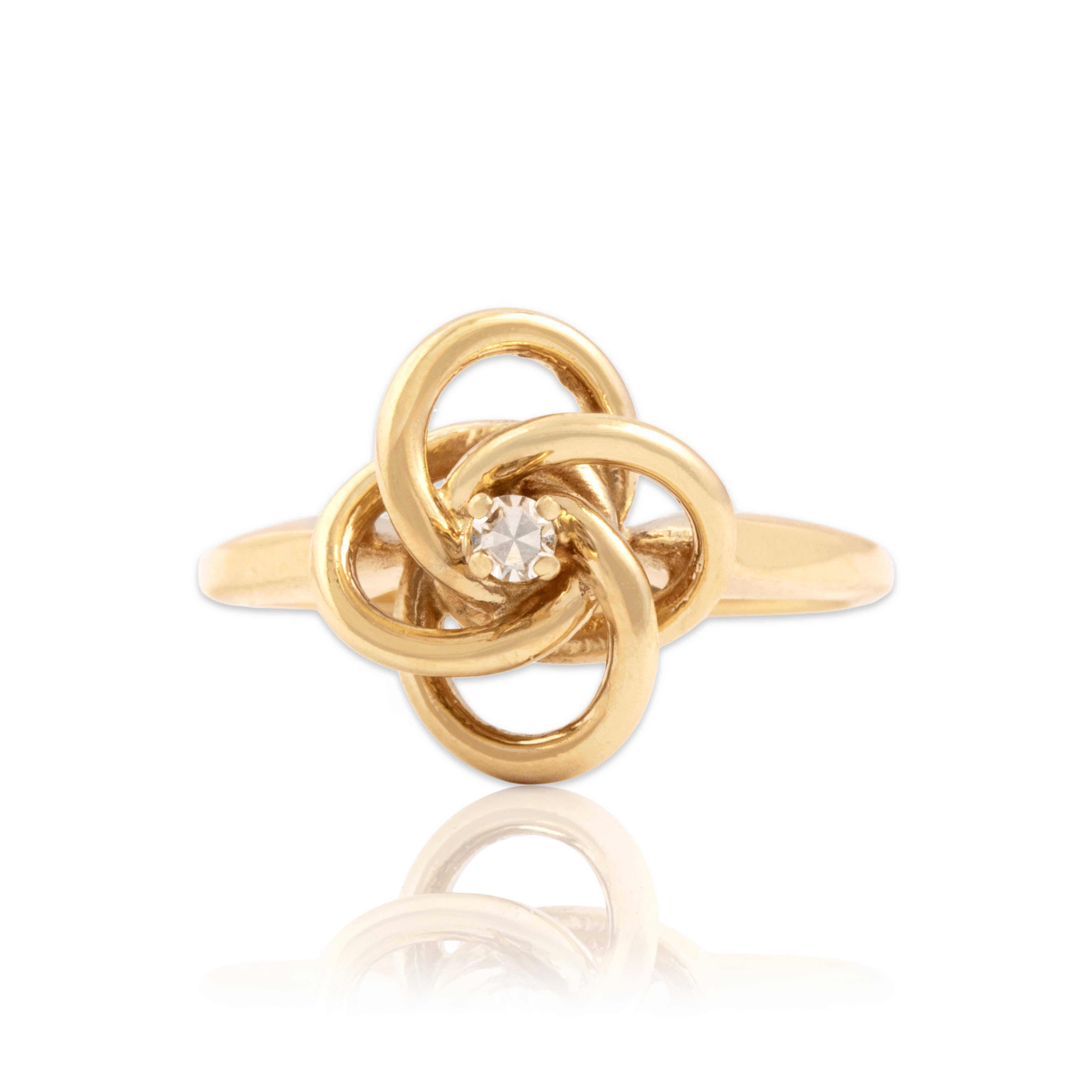 Vintage 14k Yellow Gold Diamond Gleaming Lover's Knot Ring 4.00