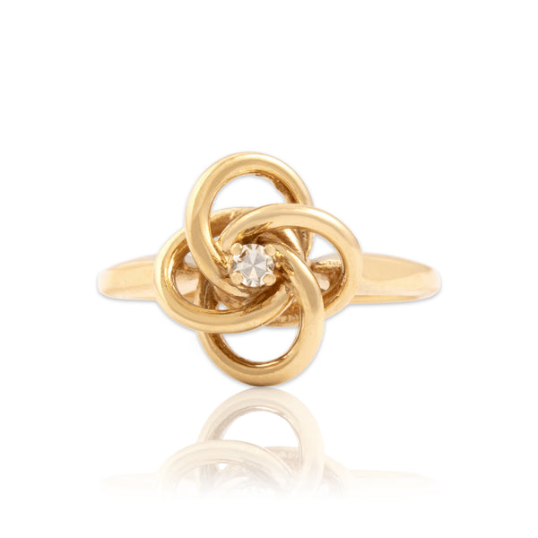 Vintage 14k Yellow Gold Diamond Gleaming Lover's Knot Ring 4.00
