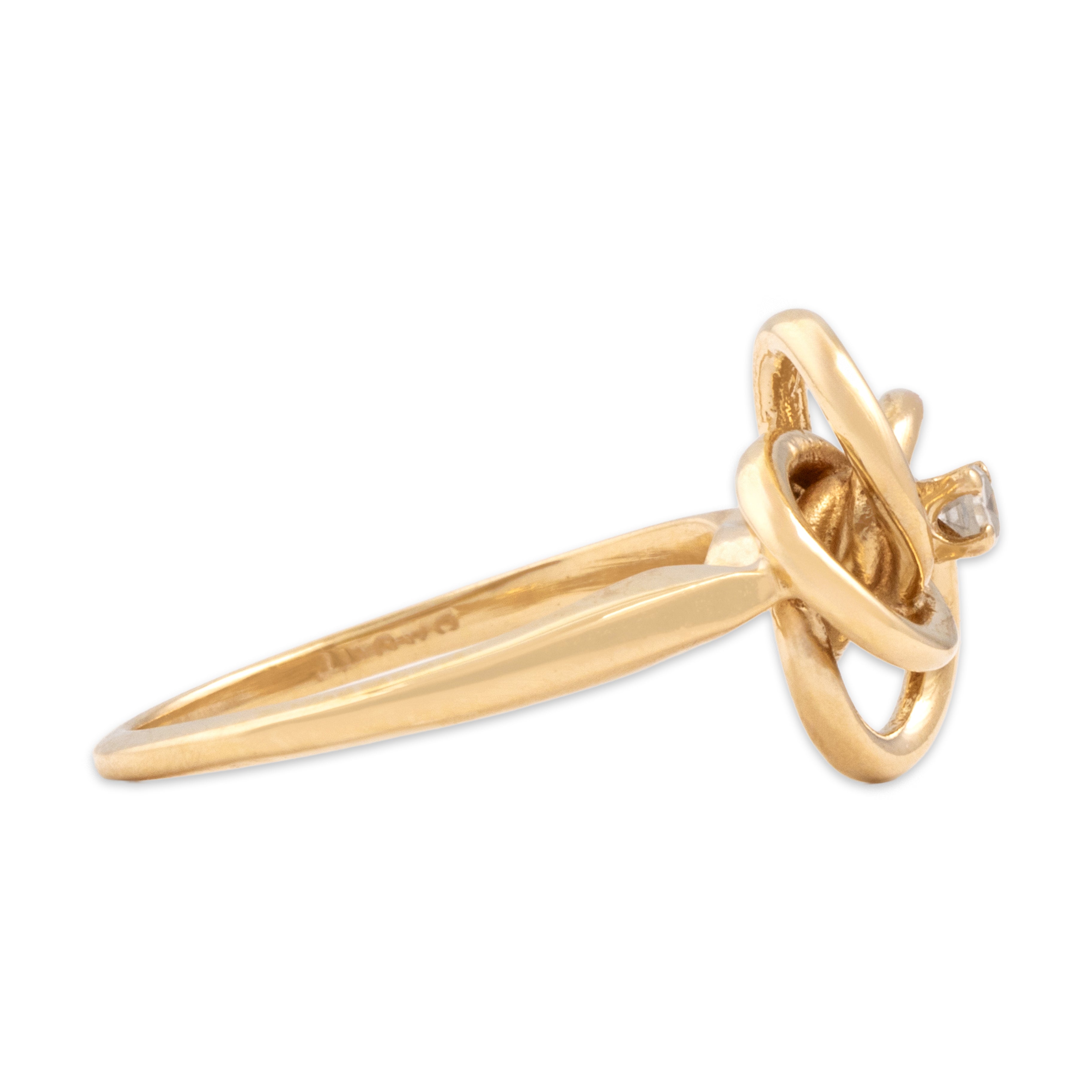 Vintage 14k Yellow Gold Diamond Gleaming Lover's Knot Ring - Side view