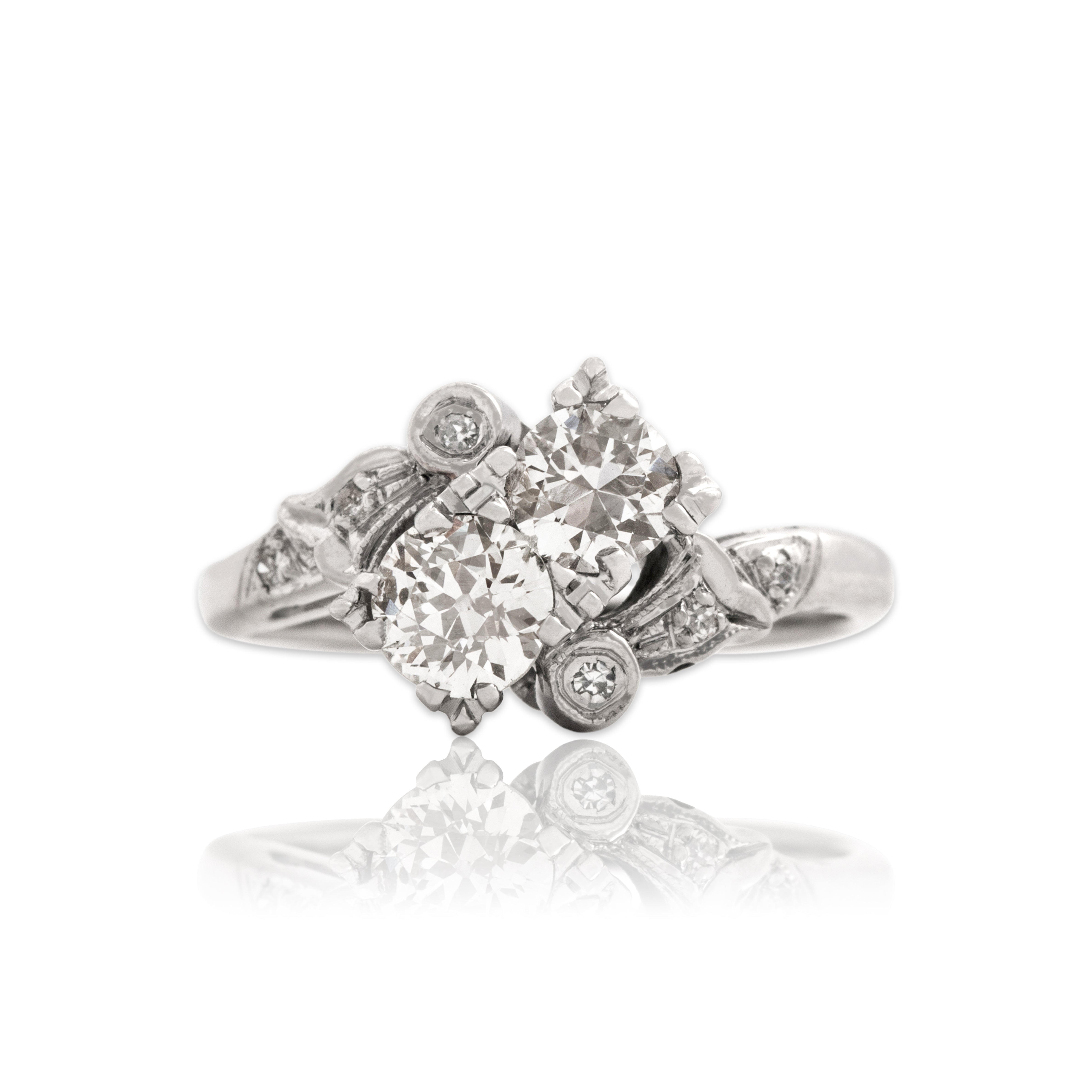 Antique Art Deco 14k White Gold .82cttw Old European Old Mine Cut Diamond Ring 6.00