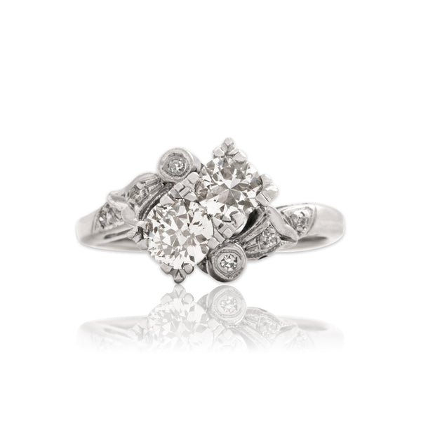 Antique Art Deco 14k White Gold .82cttw Old European Old Mine Cut Diamond Ring 6.00